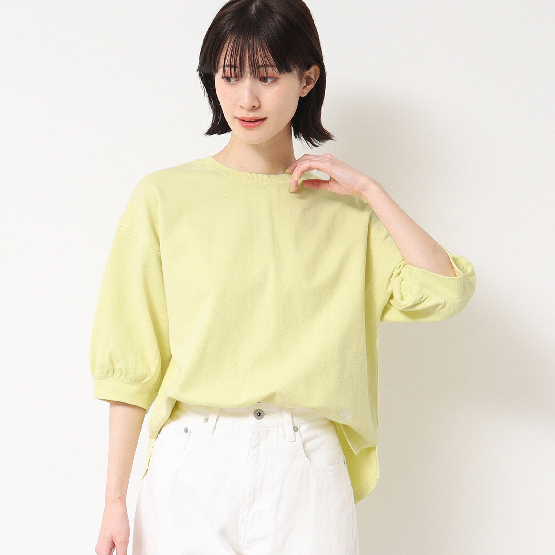 Dessin「【360度可愛い・洗える】バックヘンリーカットソー（5分袖/XS～L）」|Tシャツ・カットソー|