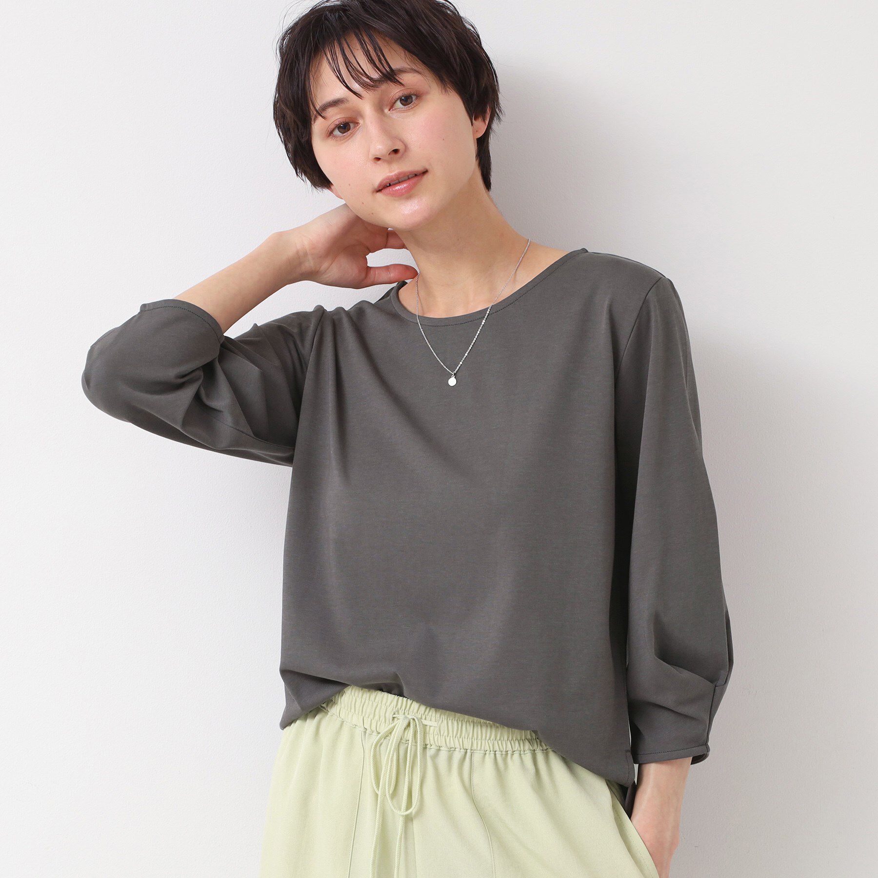 Dessin「【接触冷感・UV・洗える】袖ニュアンスカットソー」|Tシャツ・カットソー|チャコールグレー(0