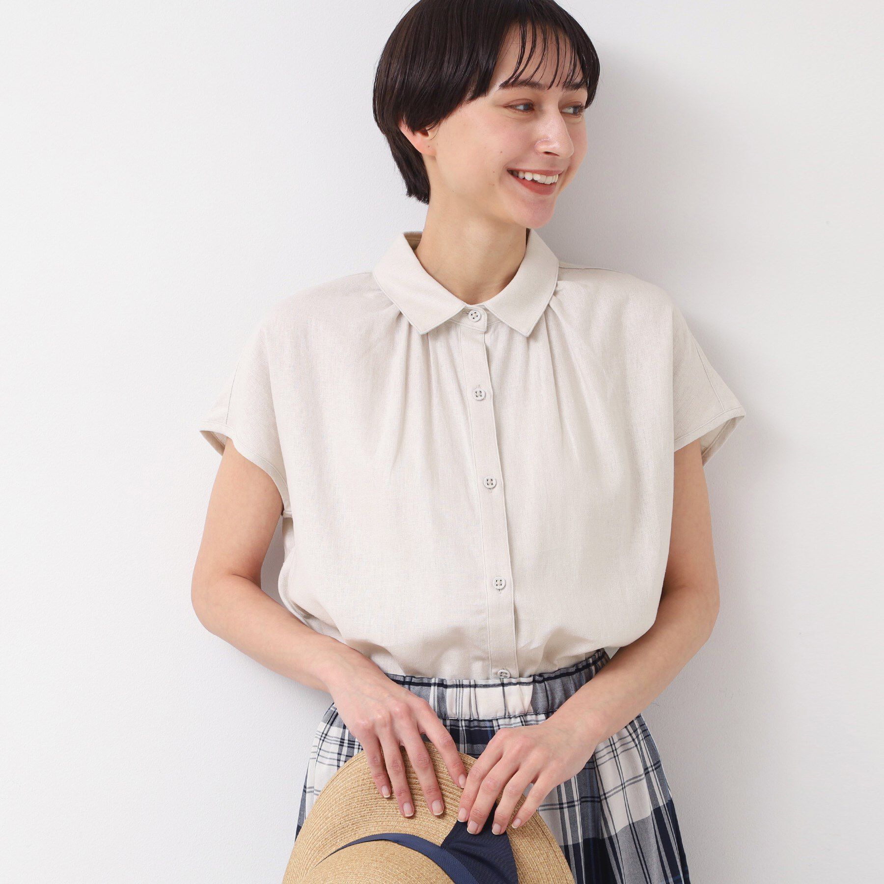 Dessin「【洗える】シャツカラーフレンチスリーブブラウス（XS～L）」|シャツ・ブラウス|