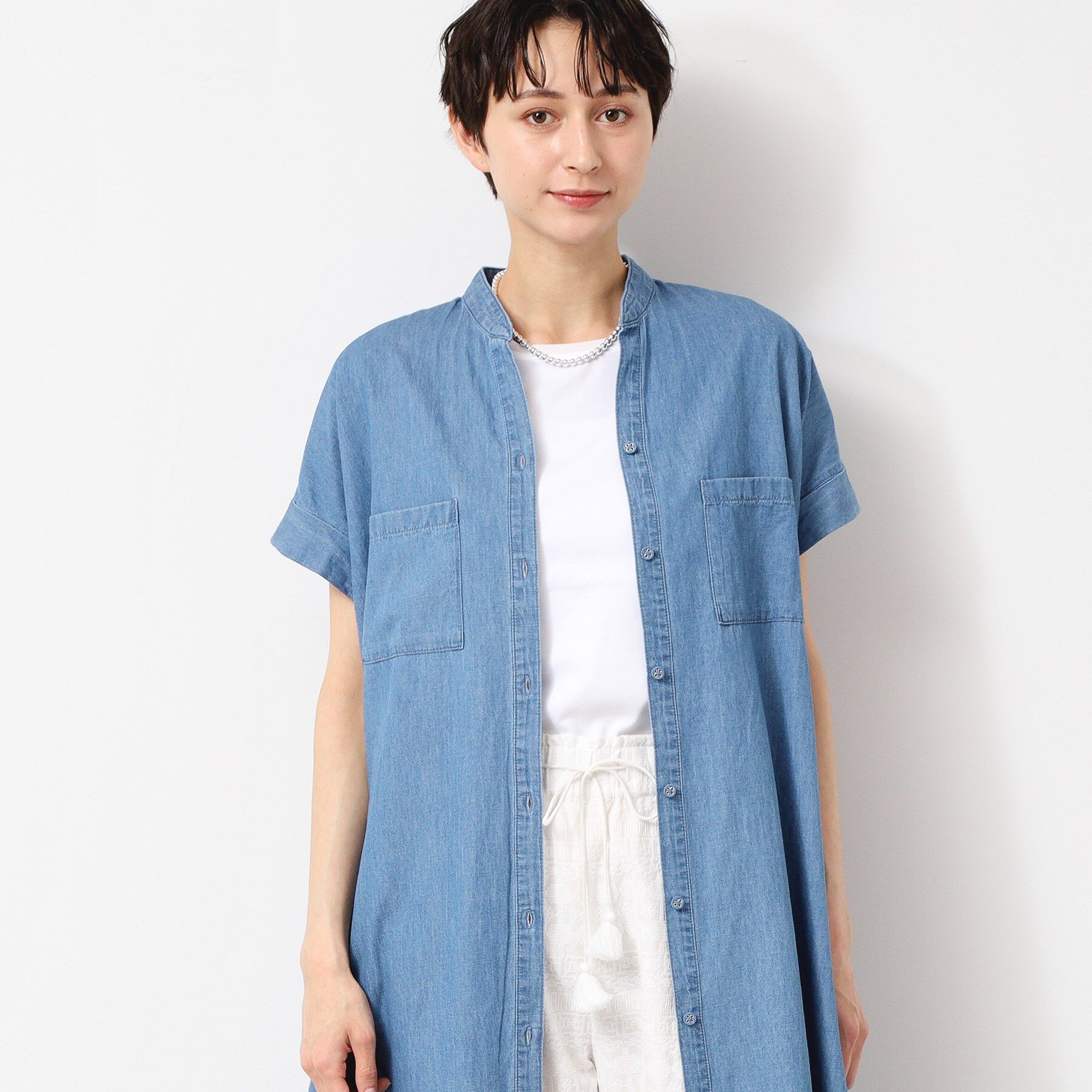 Dessin「【洗える】リネンブレンドデニム調シャツワンピース（S～L）」|ワンピース|