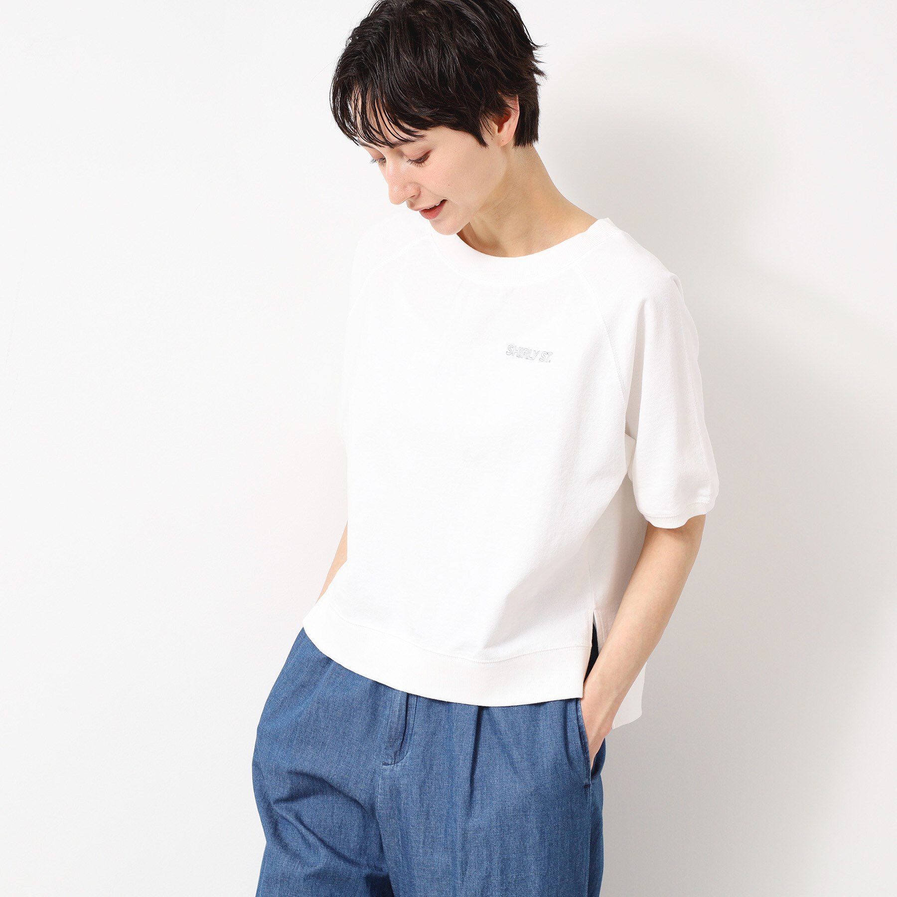 Dessin「【洗える】クロップド丈ポイントロゴ入りカットソー（S～L）」|Tシャツ・カットソー|ホワイト(002)