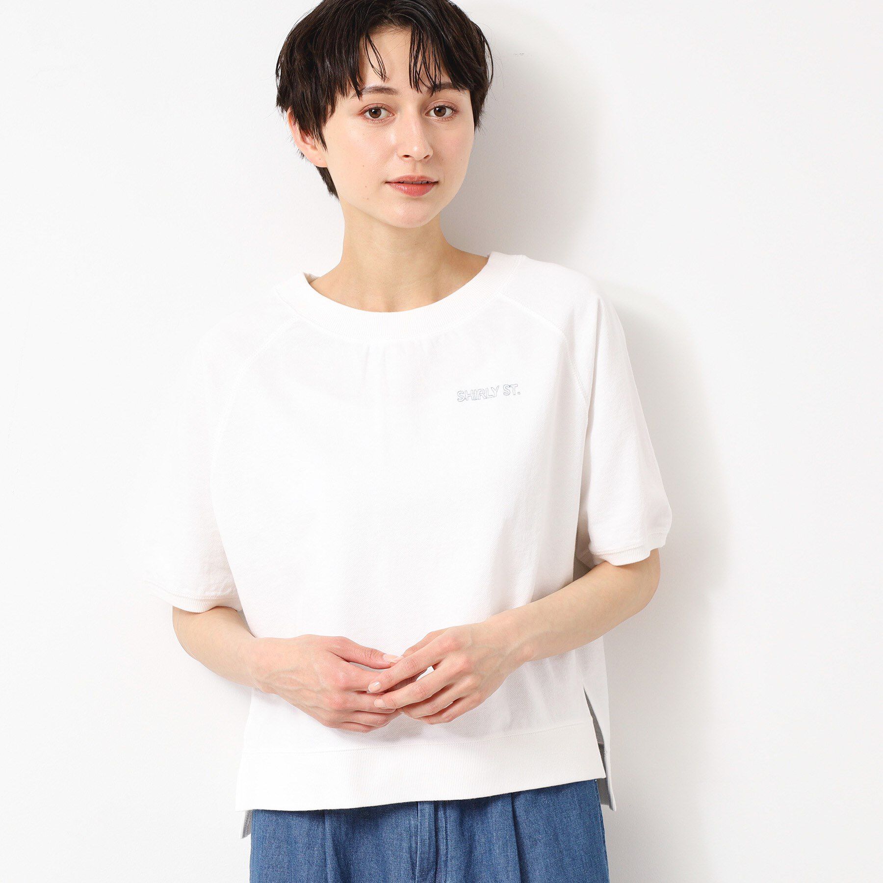 Dessin「【洗える】クロップド丈ポイントロゴ入りカットソー（S～L）」|Tシャツ・カットソー|
