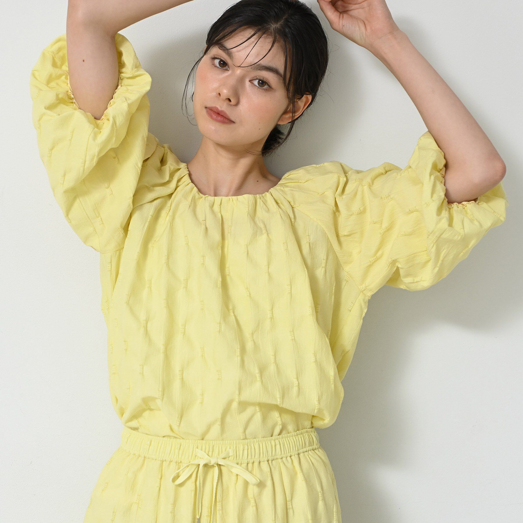 Dessin「【洗える／五分袖】バルーンスリーブジャガードブラウス」|シャツ・ブラウス|