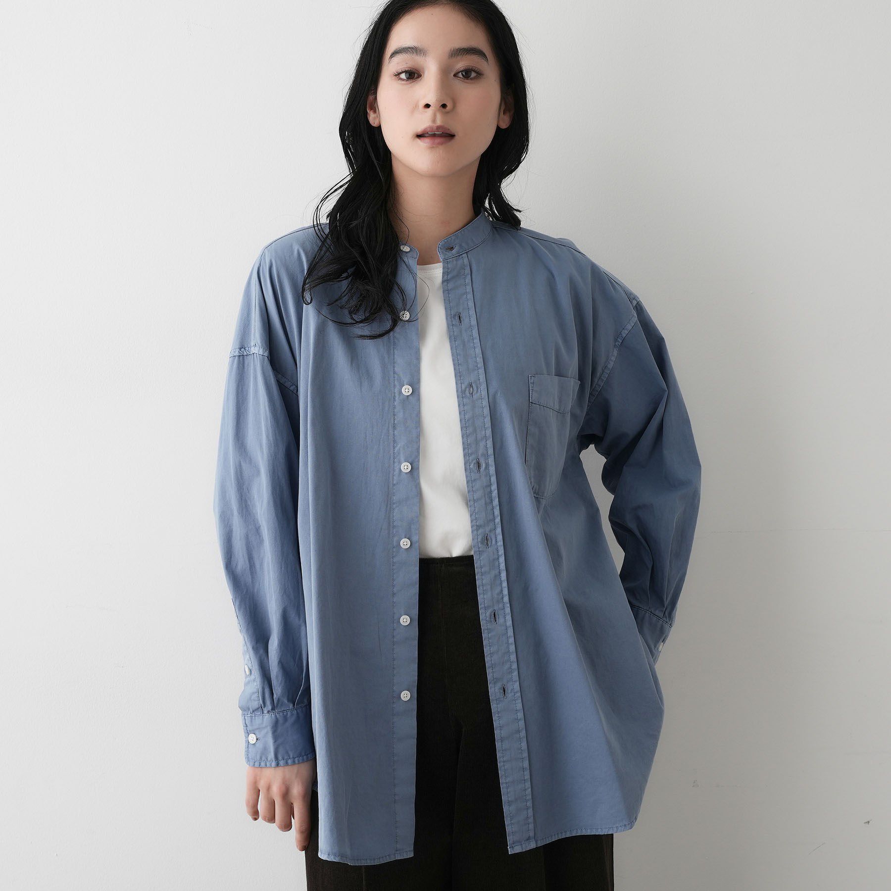 Dessin「【洗える】ピグメントバンドカラーシャツ」|シャツ・ブラウス|