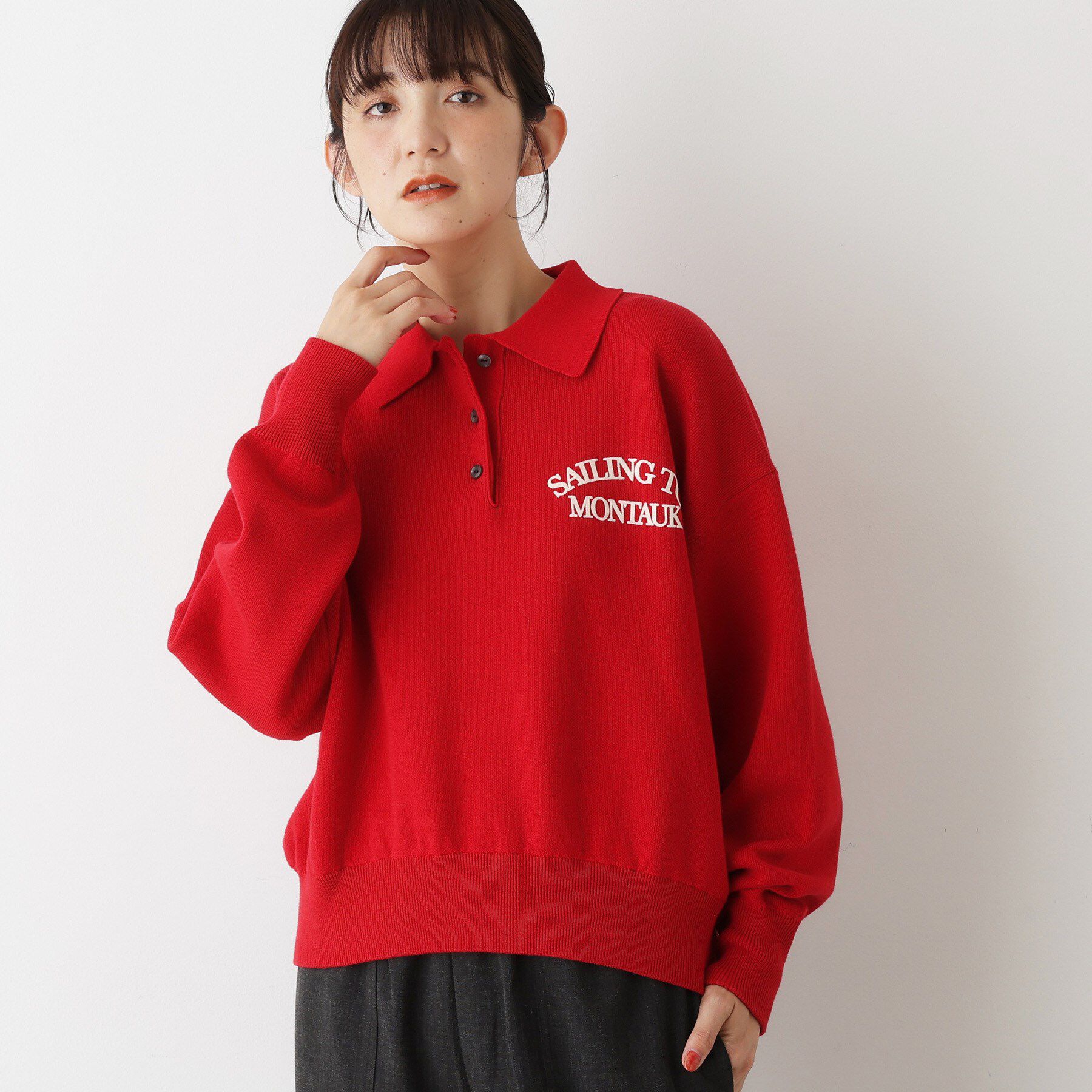 Dessin「【洗える】フロッキーロゴ入り襟付きニット」|ニット・セーター|