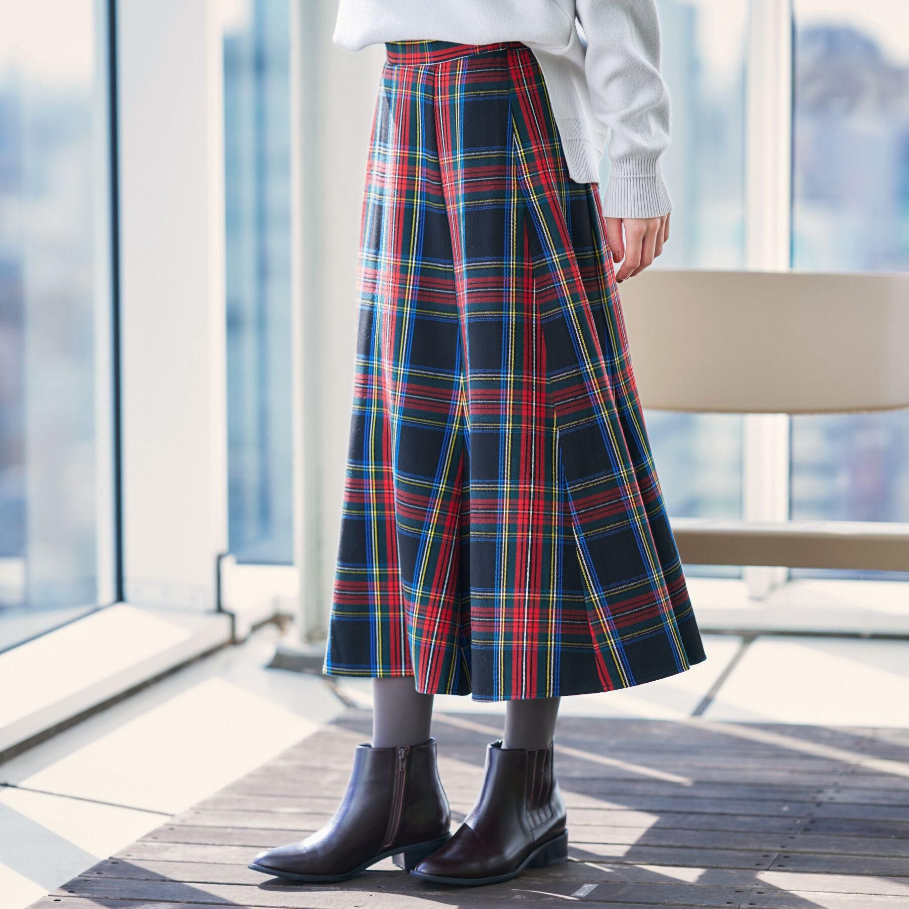 Dessin「【洗える】チェック柄起毛フレアスカート」|スカート|