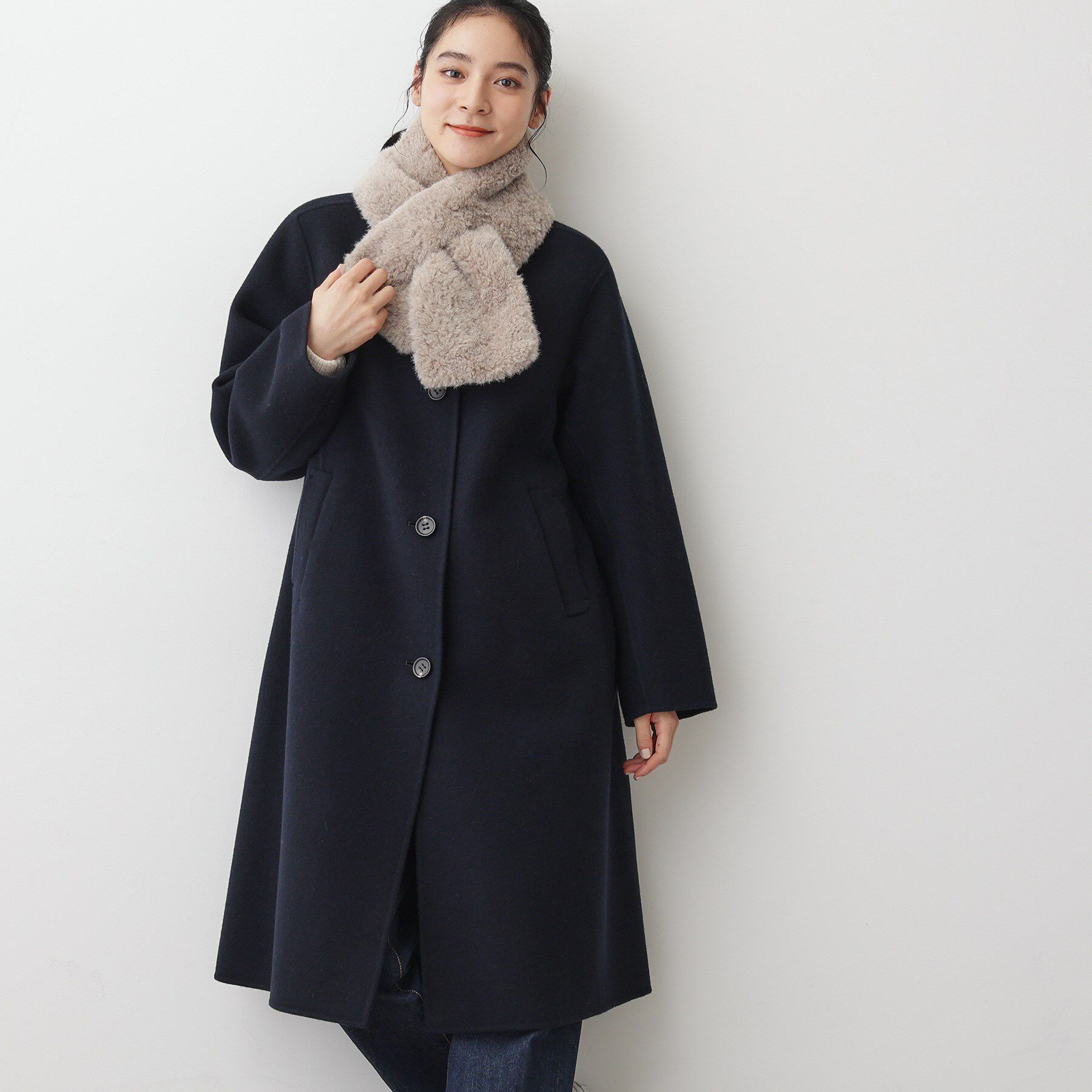 Dessin「【洗える】ウール混リバーメルトンロングコート」|ステンカラーコート|