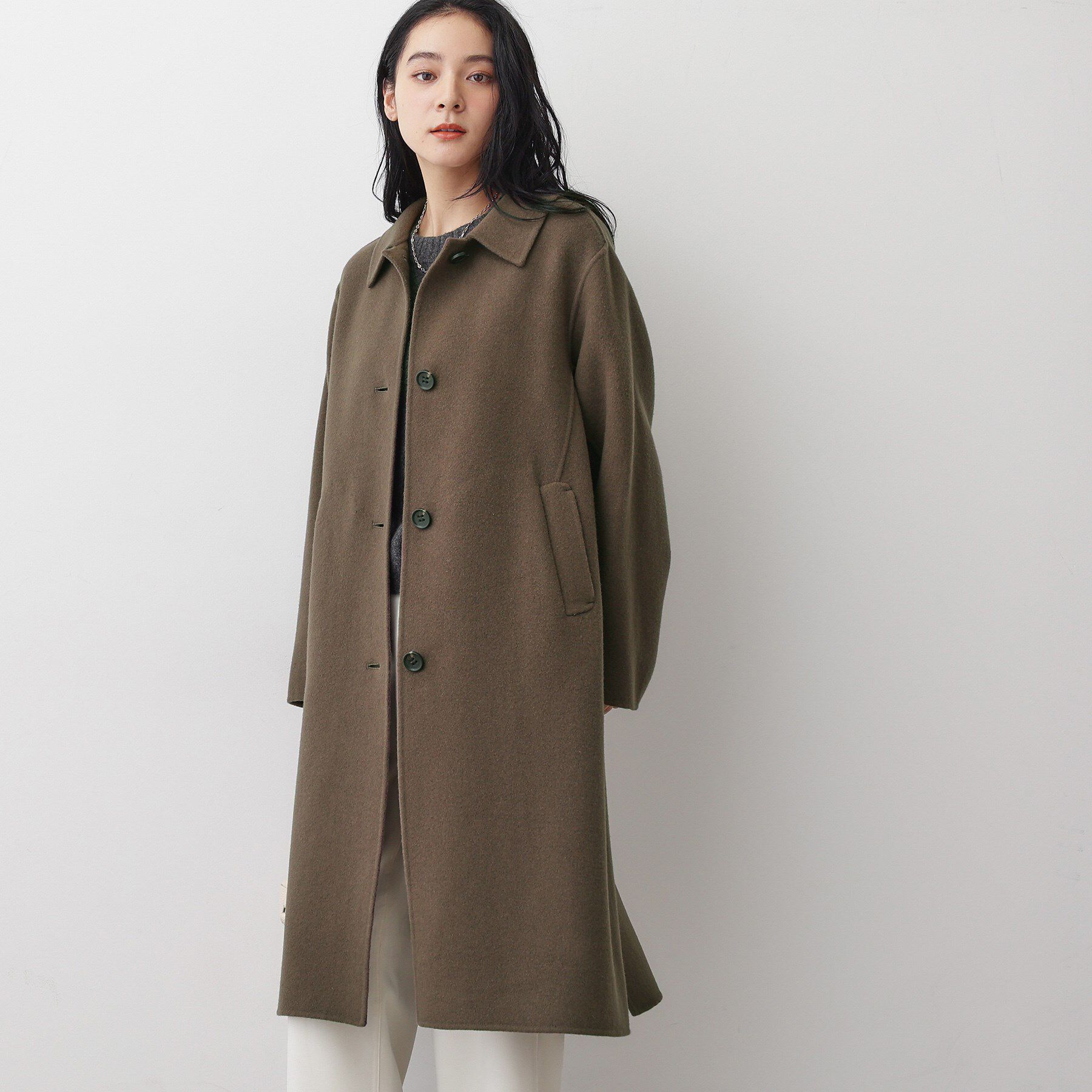 Dessin「【洗える】ウール混リバーメルトンロングコート」|ステンカラーコート|