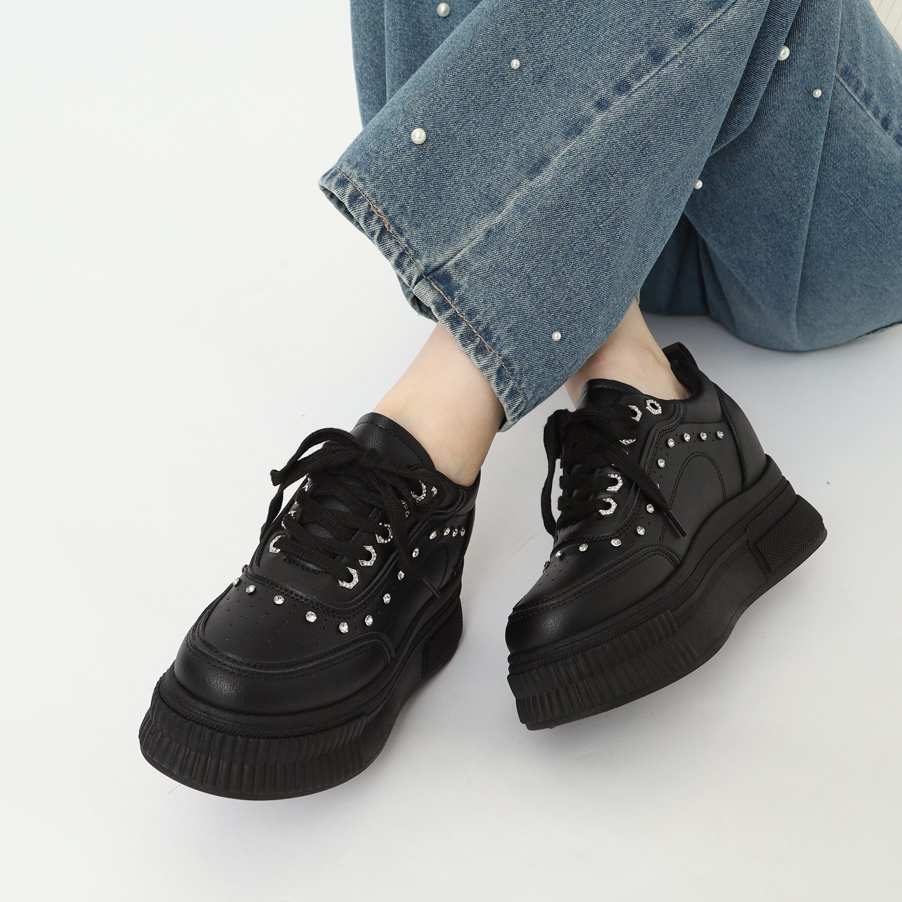 csT&P「軽量厚底インヒールラインストーン付スニーカー」|スニーカー|