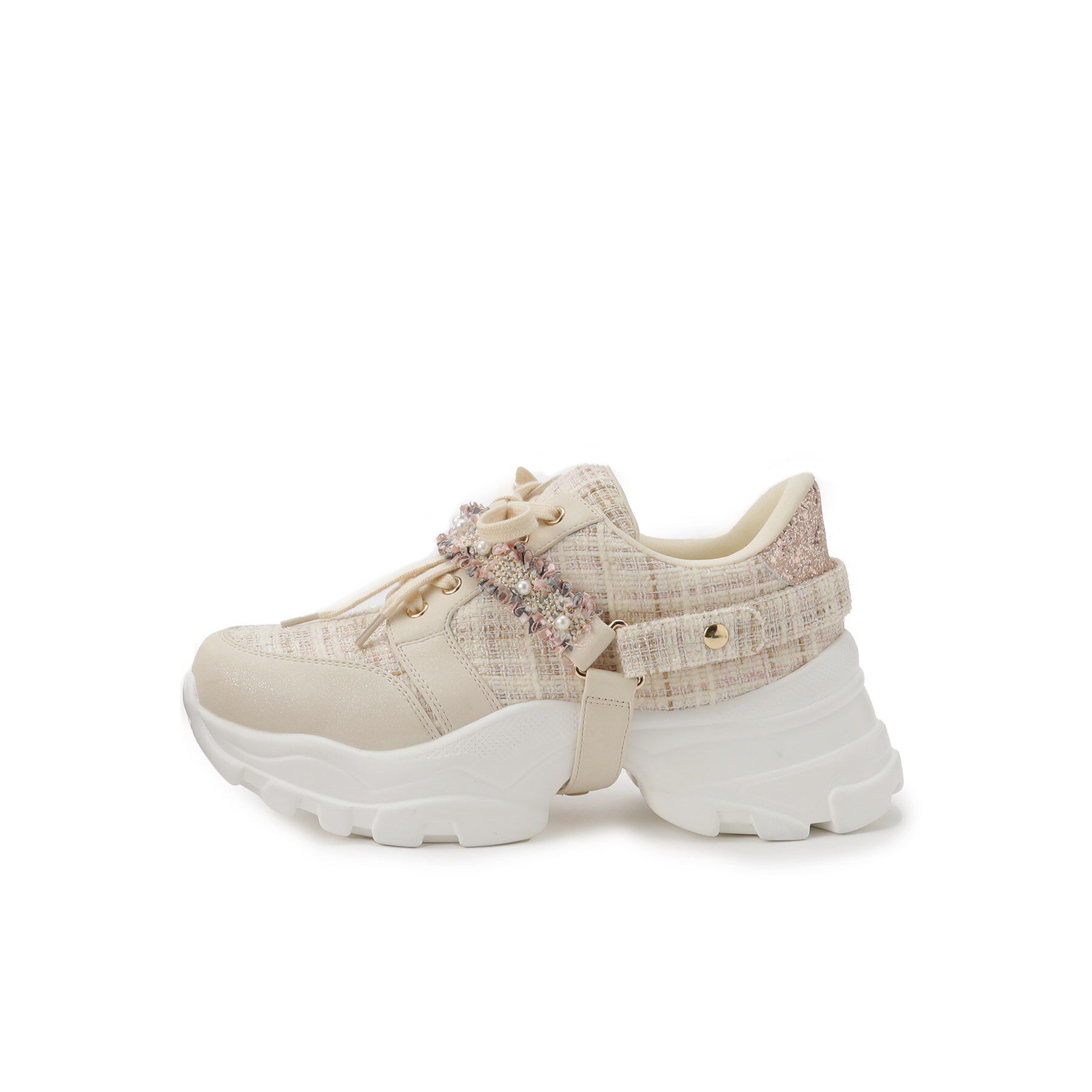 ESPERANZA「フリル&times;パール調ベルトツイードスニーカー」|スニーカー|