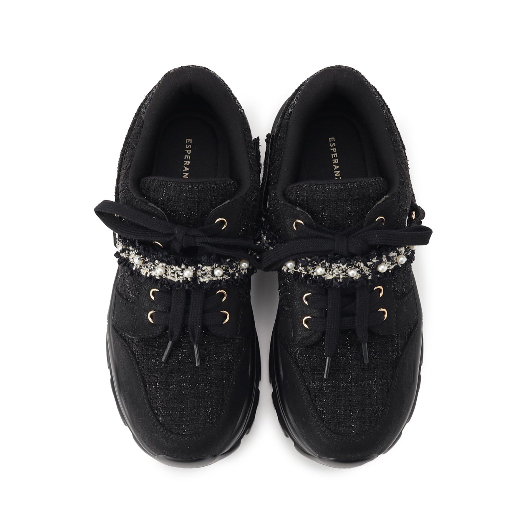 ESPERANZA「フリル&times;パール調ベルトツイードスニーカー」|スニーカー|