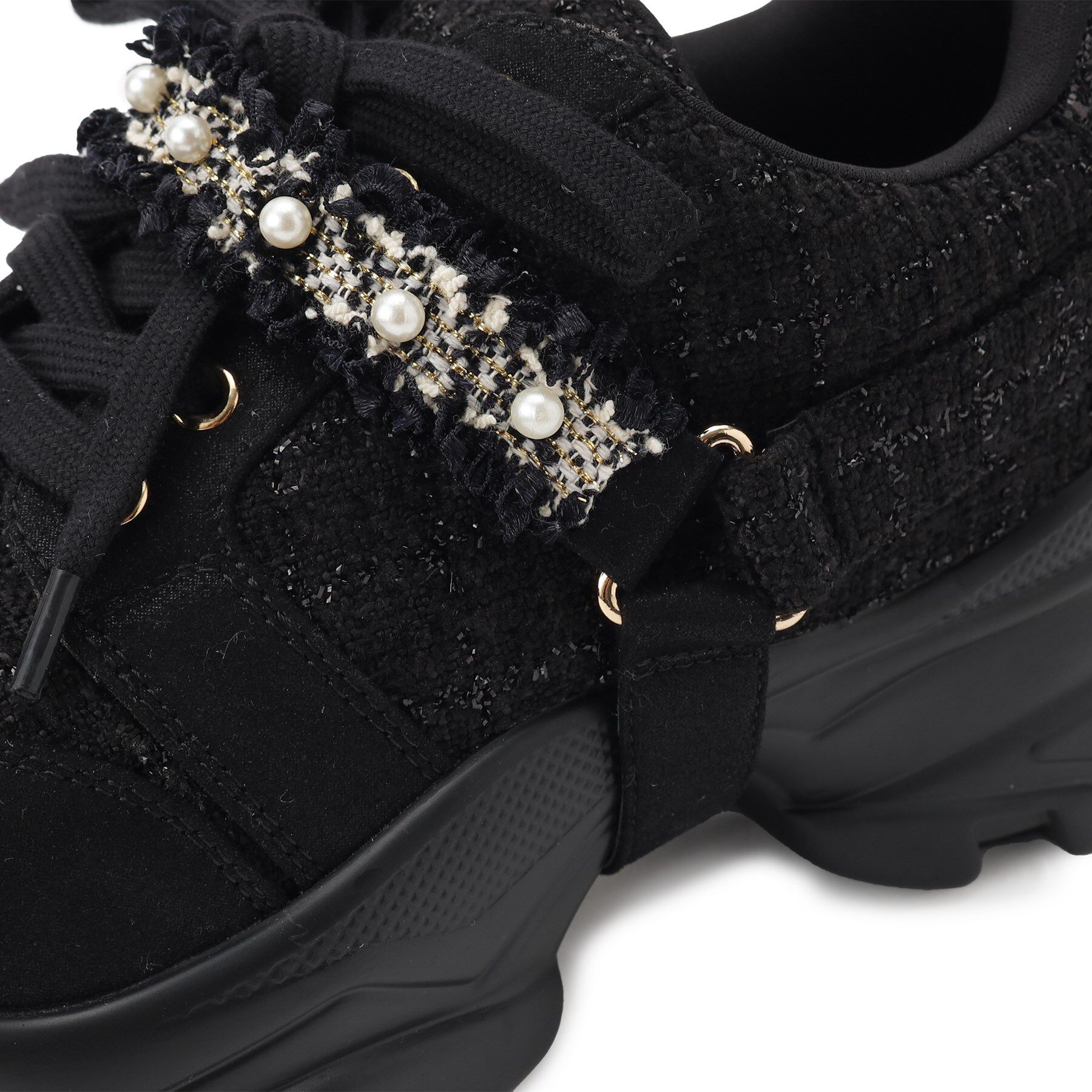 ESPERANZA「フリル&times;パール調ベルトツイードスニーカー」|スニーカー|