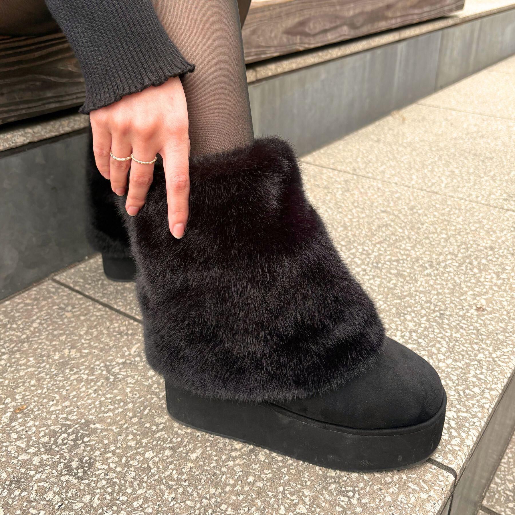 ESPERANZA「【EC先行販売】フェイクファー付き2WAYムートン調ブーツ」|ショートブーツ|ブラック(119)