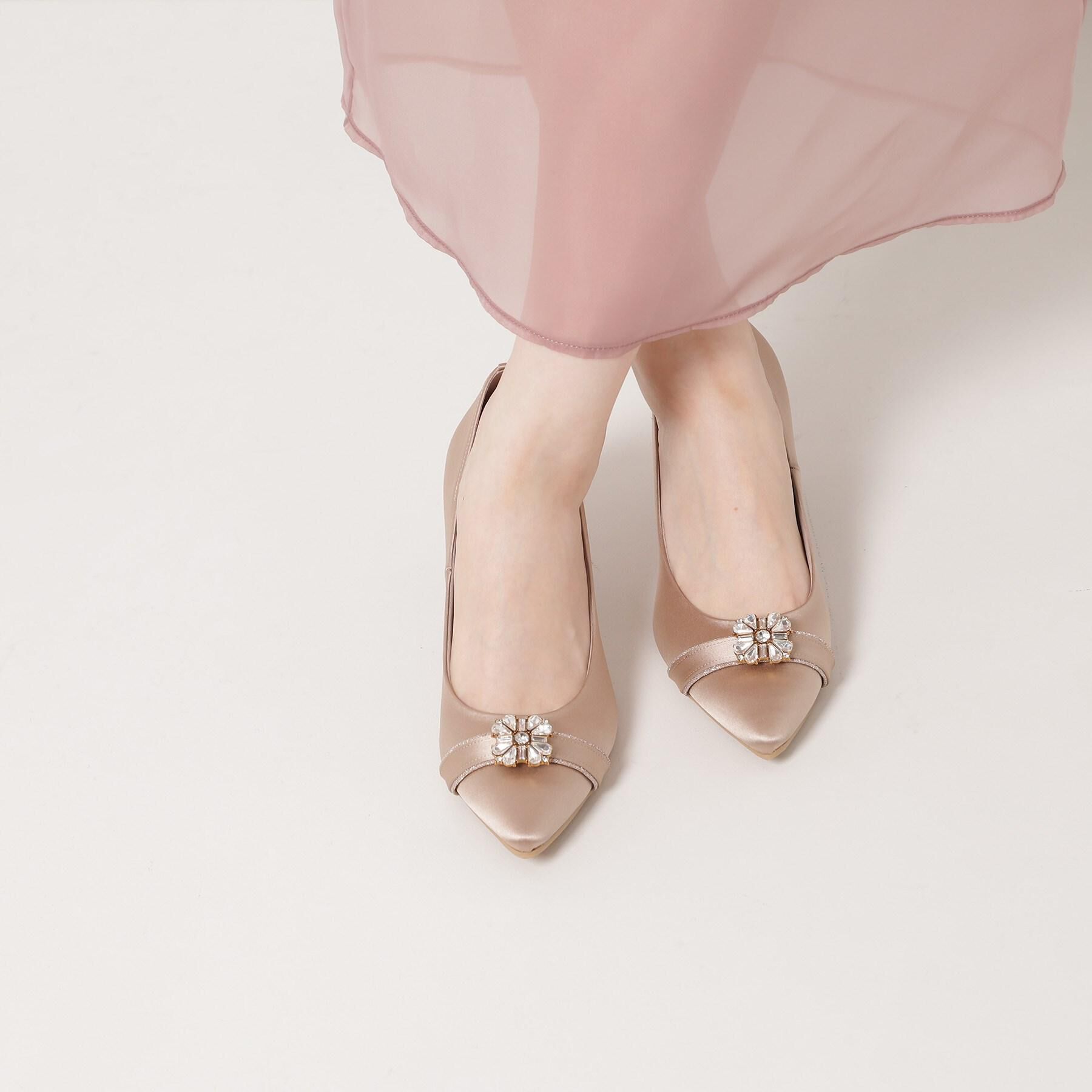 ESPERANZA「【12時間パンプス】約7．5cm／ビジューベルト パーティ-結婚式に最適」|パンプス|ベージュ(352)