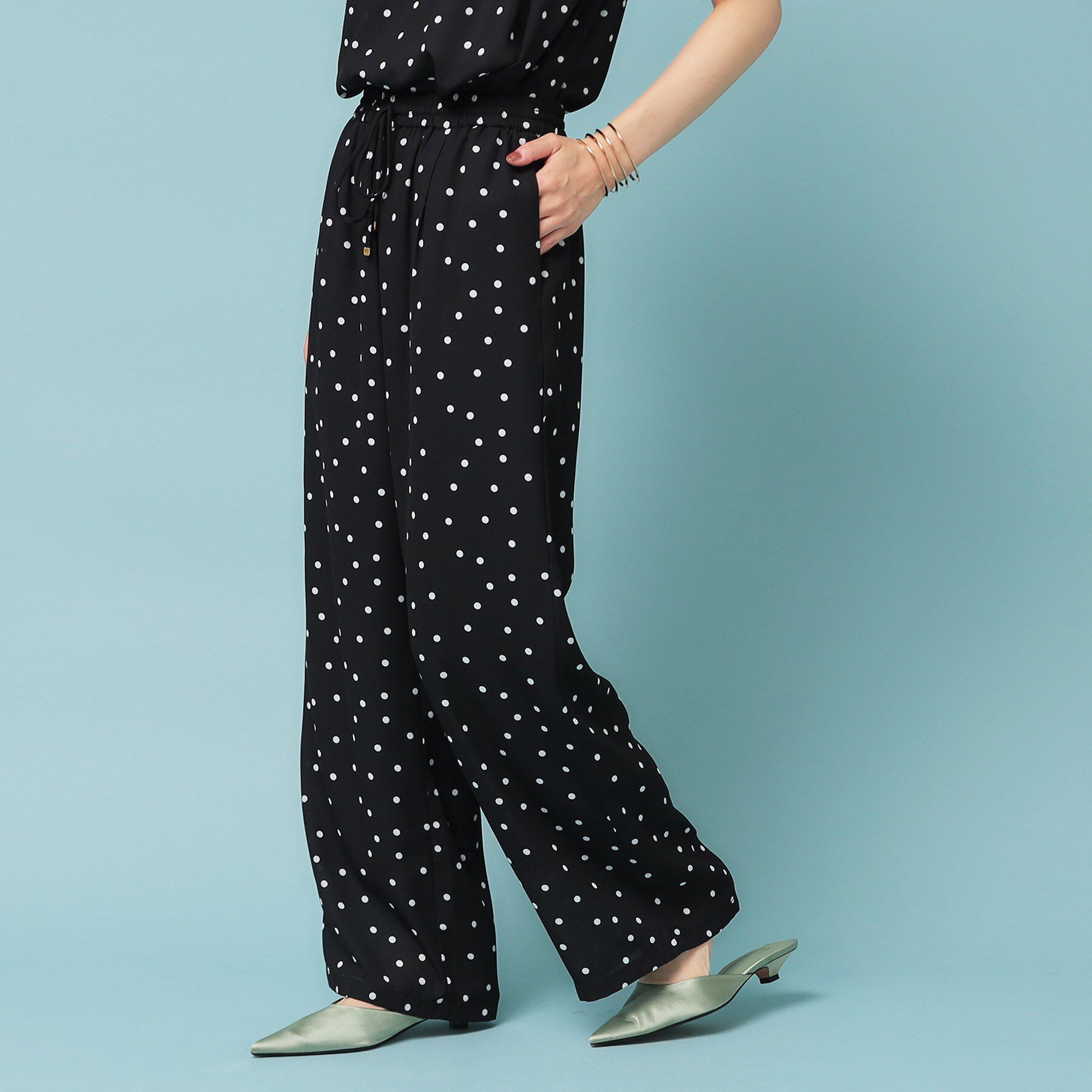 SunaUna「【リラクシー】ドット柄ワイドパンツ」|その他|ブラック(119)