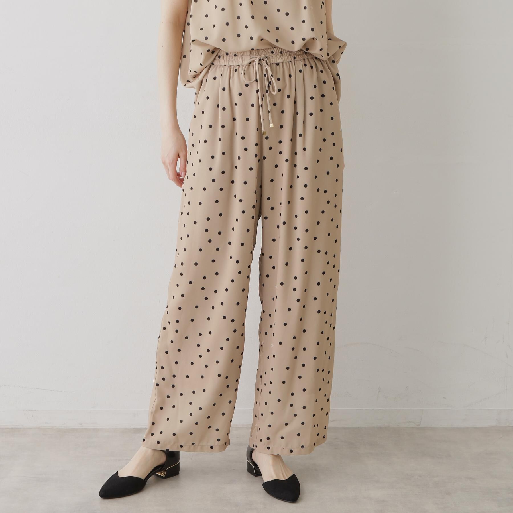 SunaUna「【リラクシー】ドット柄ワイドパンツ」|その他|ベージュ(152)