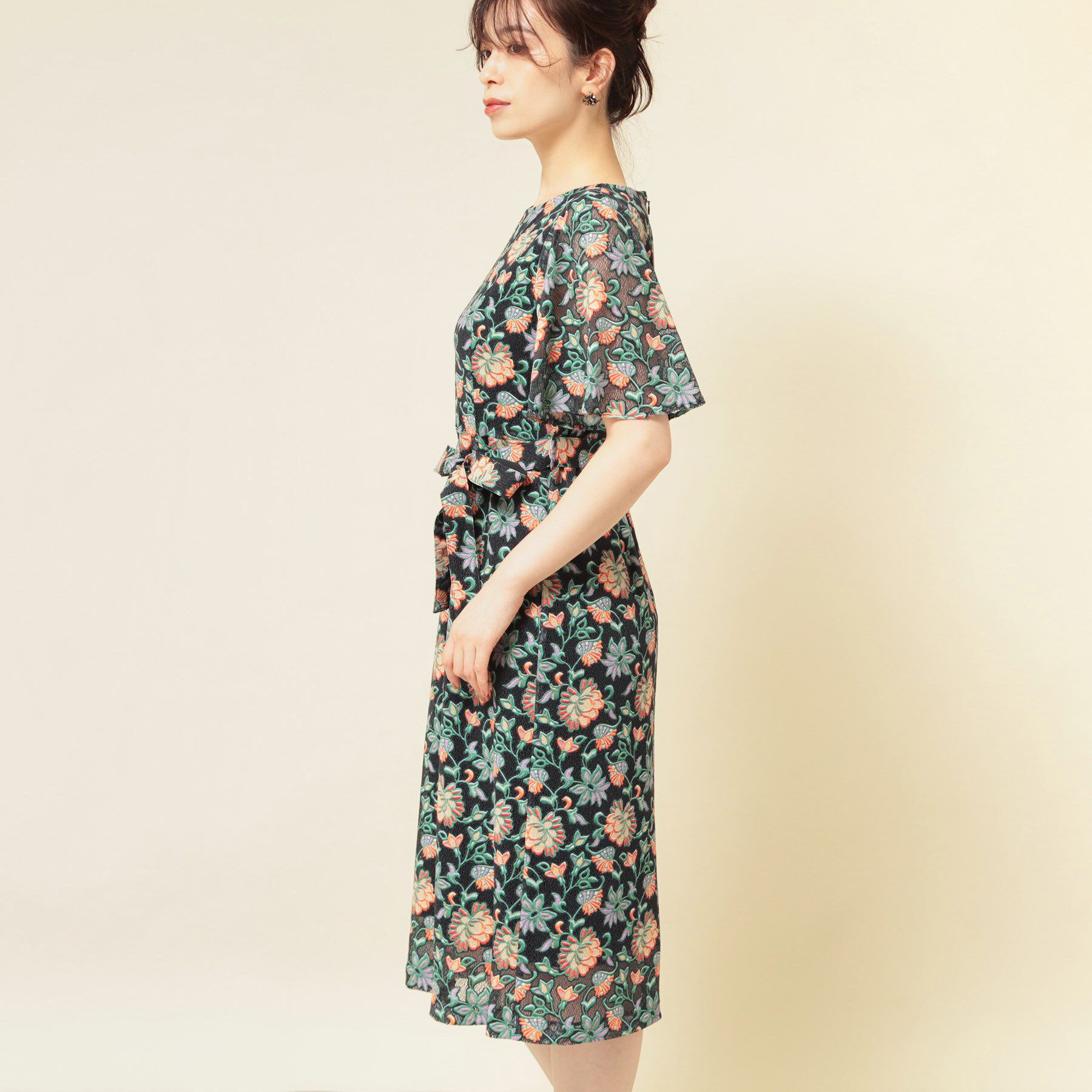 SunaUna「【オパール加工レース／リボン付き】フィット＆フレアワンピース」|ワンピース|