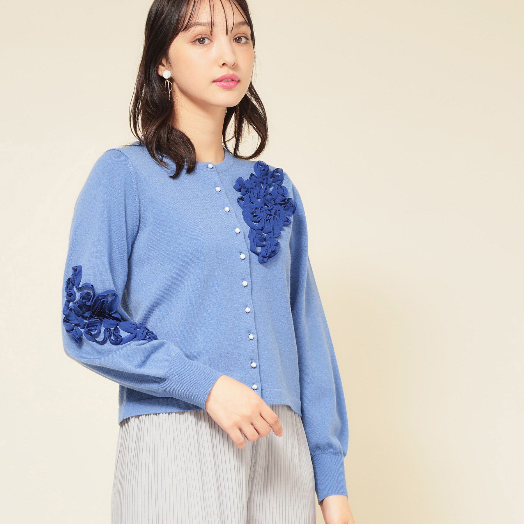 SunaUna「【SS～Lサイズ展開／チュール刺繍】クラフトニット」|カーディガン|