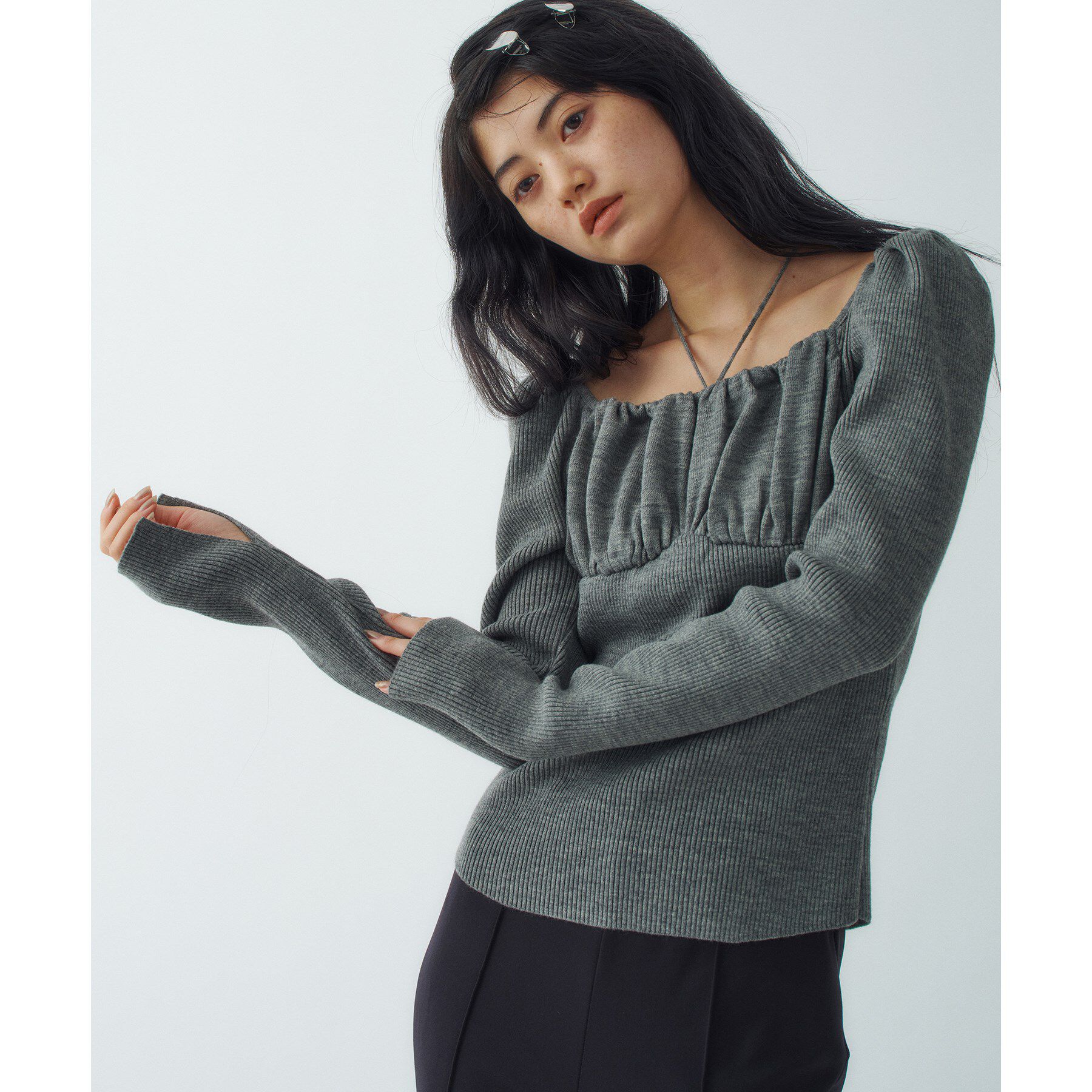 CODE A「femi gather rib knit」|ニット・セーター|グレー(012)
