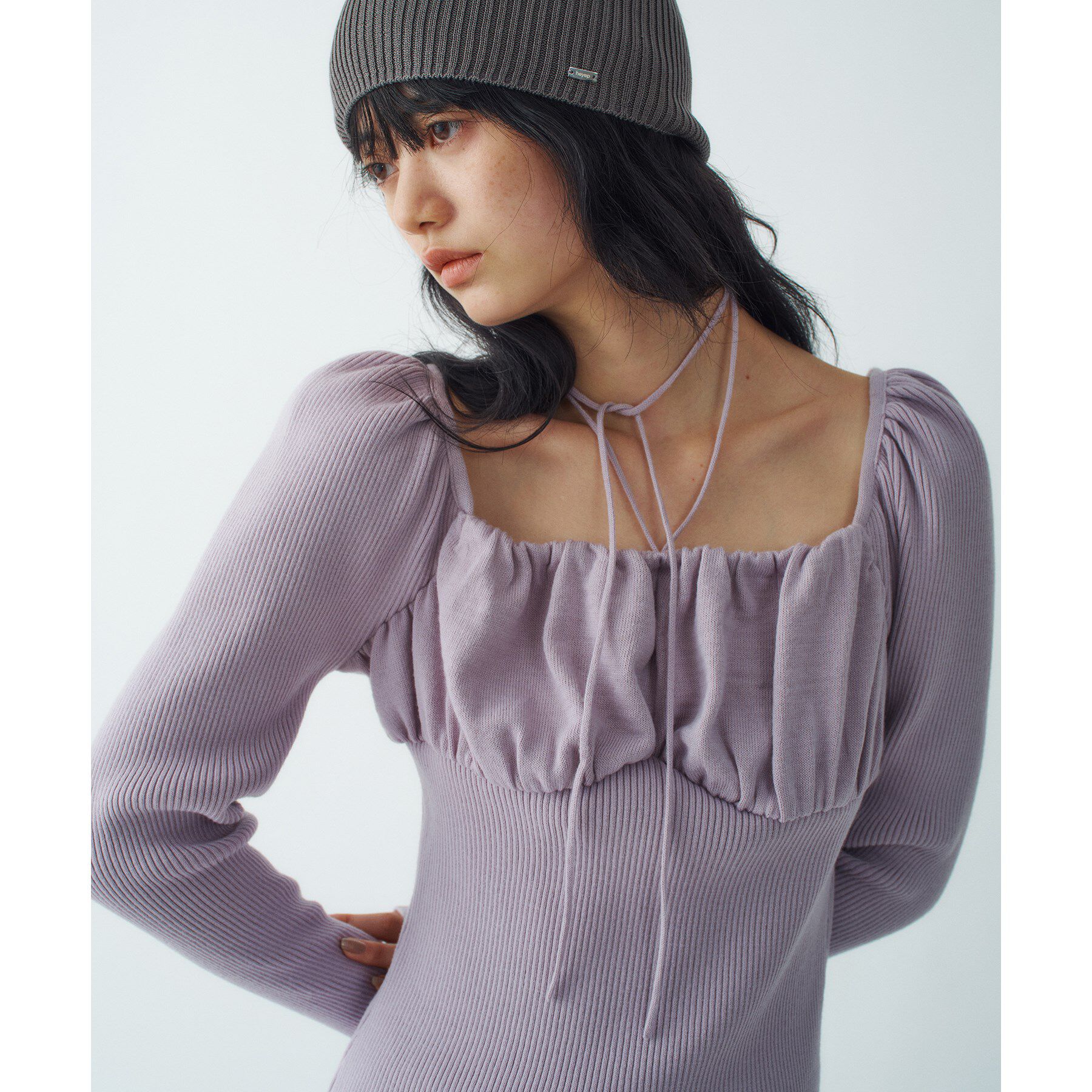 CODE A「femi gather rib knit」|ニット・セーター|ラベンダー(080)