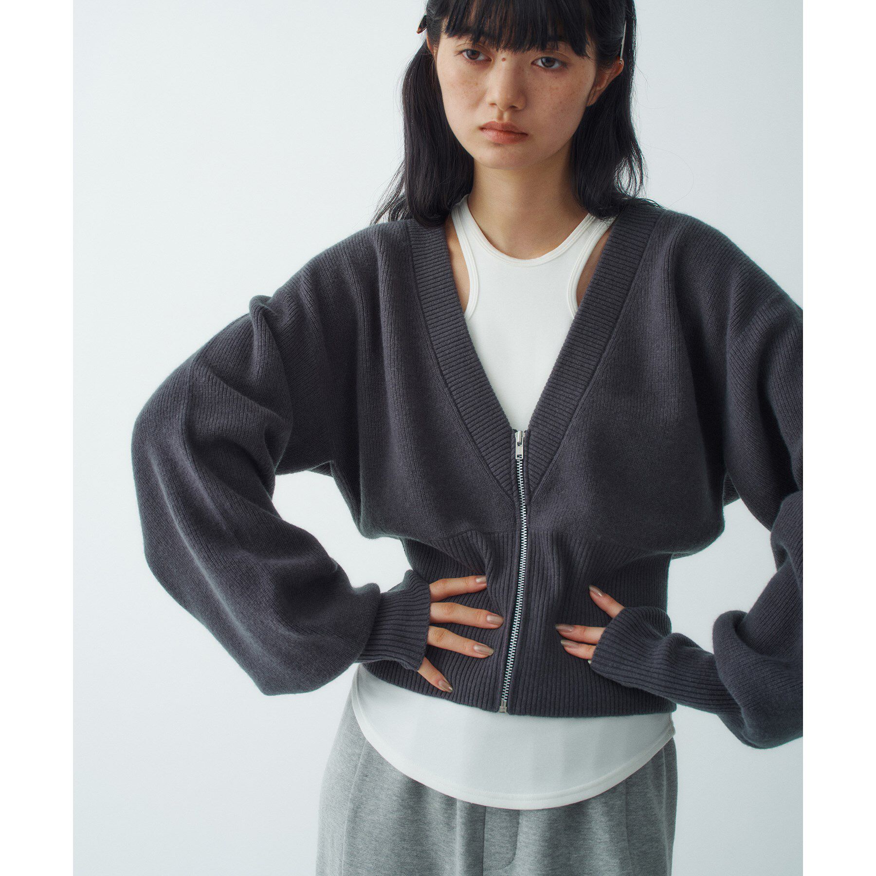 CODE A「zip form cardigan」|カーディガン|グレー(012)