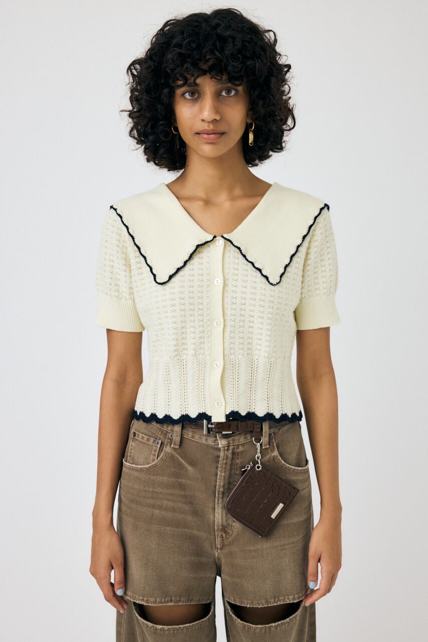 MOUSSY「KNIT LACEWORK COLLAR カーディガン」|ニット・セーター|