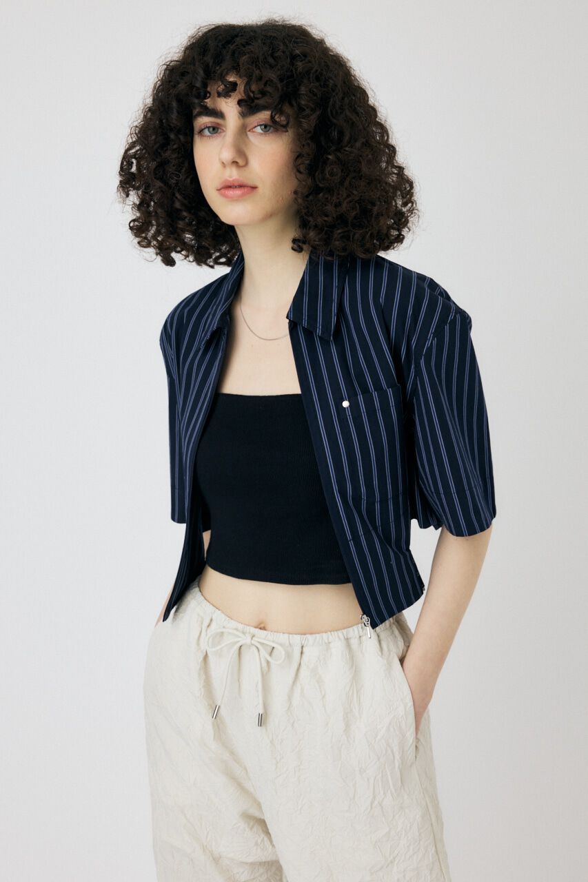 MOUSSY「CROPPED BELTED シャツ」|シャツ・ブラウス|柄NVY5