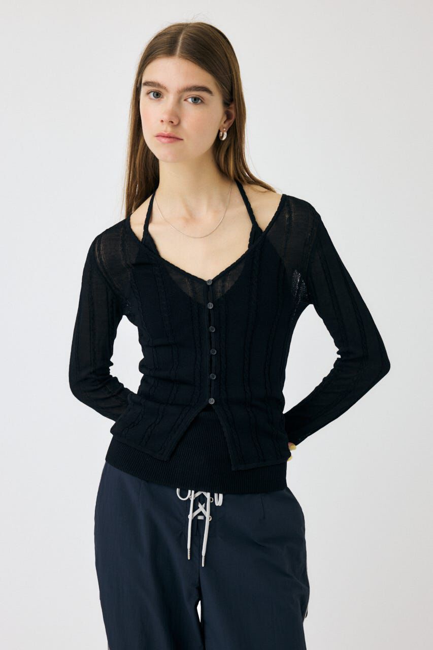 MOUSSY「SHEER CABLE カーディガン」|カーディガン|BLK