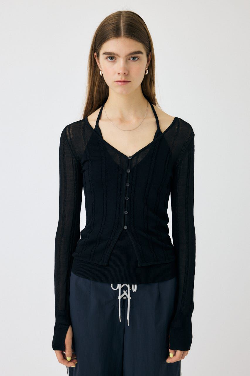 MOUSSY「SHEER CABLE カーディガン」|カーディガン|