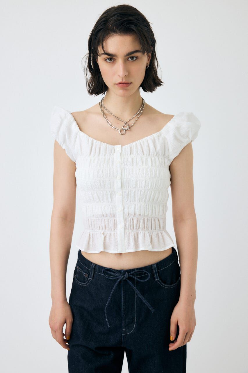 MOUSSY「OPEN NECK GATHER ブラウス」|シャツ・ブラウス|