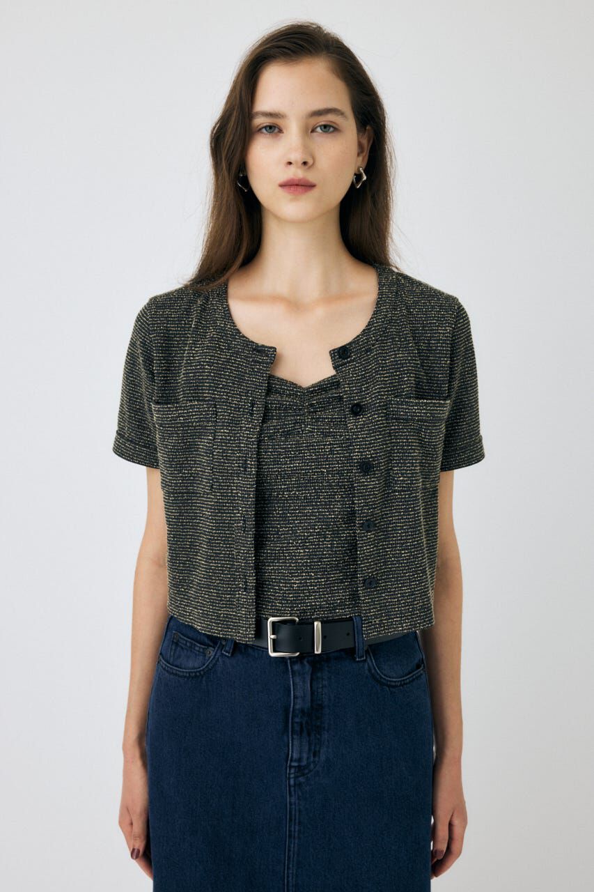 MOUSSY「BOUCLE TWEED ハーフスリーブカーディガン」|その他|