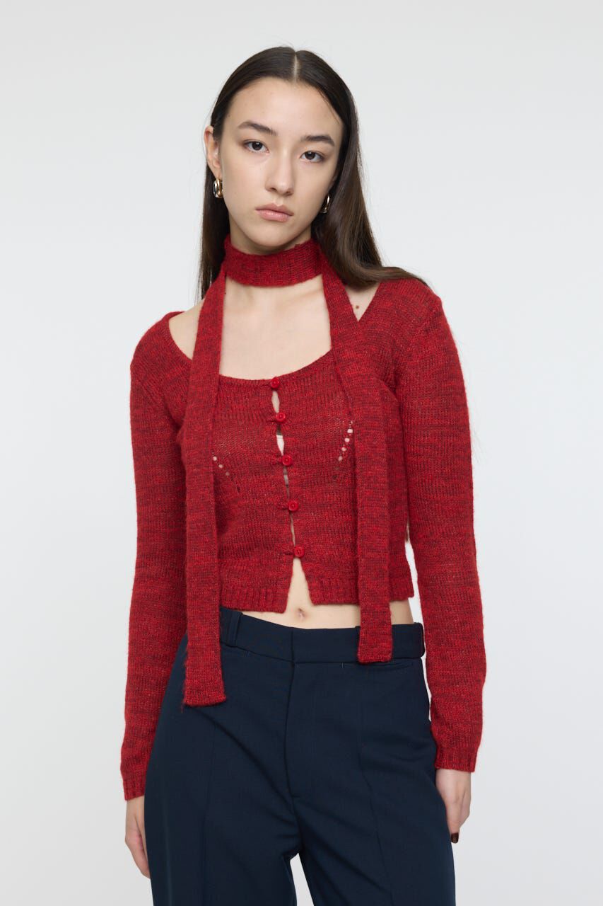 MOUSSY「MIX YARN KNIT トップス」|ニット・セーター|RED