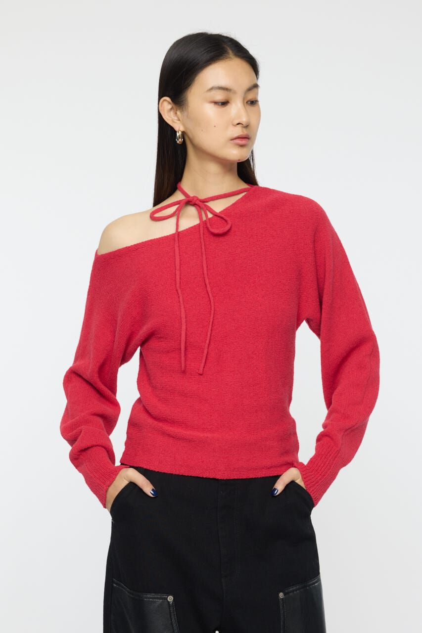 MOUSSY「ONE SHOULDER ニットトップス」|ニット・セーター|RED
