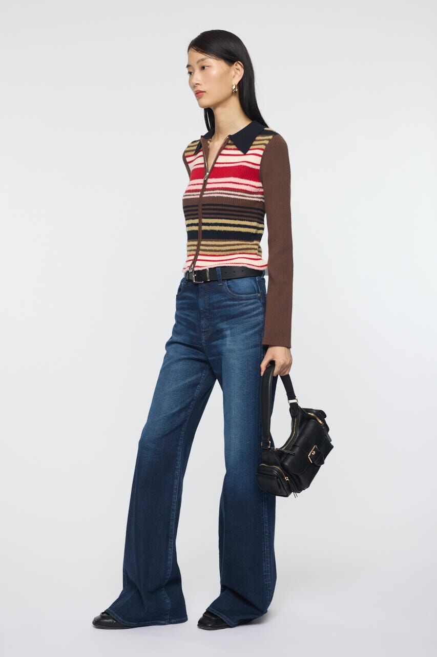 MOUSSY「STRIPE ZIP UP KNIT シャツ」|シャツ・ブラウス|