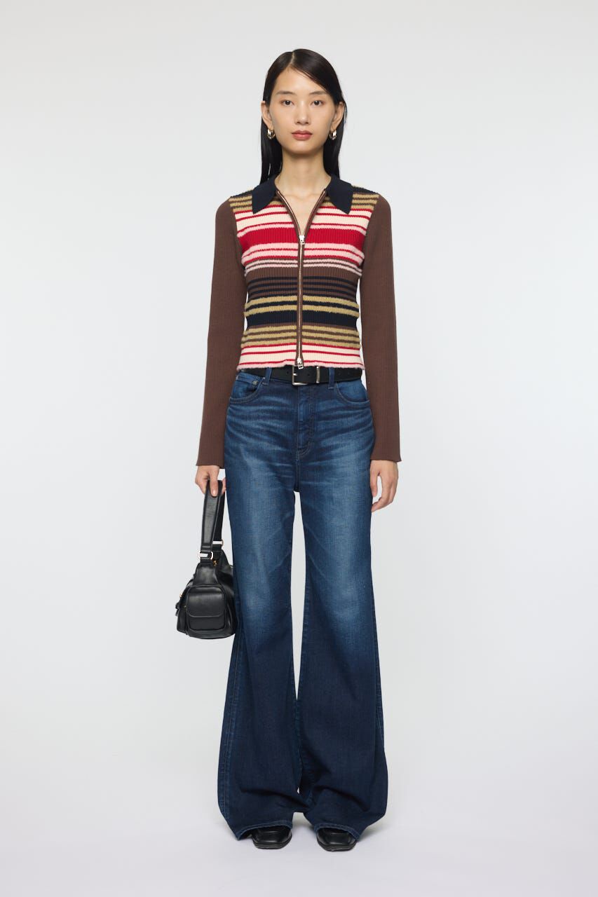 MOUSSY「STRIPE ZIP UP KNIT シャツ」|シャツ・ブラウス|