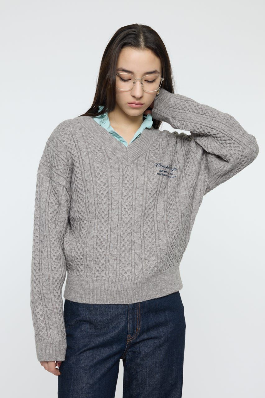 MOUSSY「CABLE V NECK ニット」|ニット・セーター|