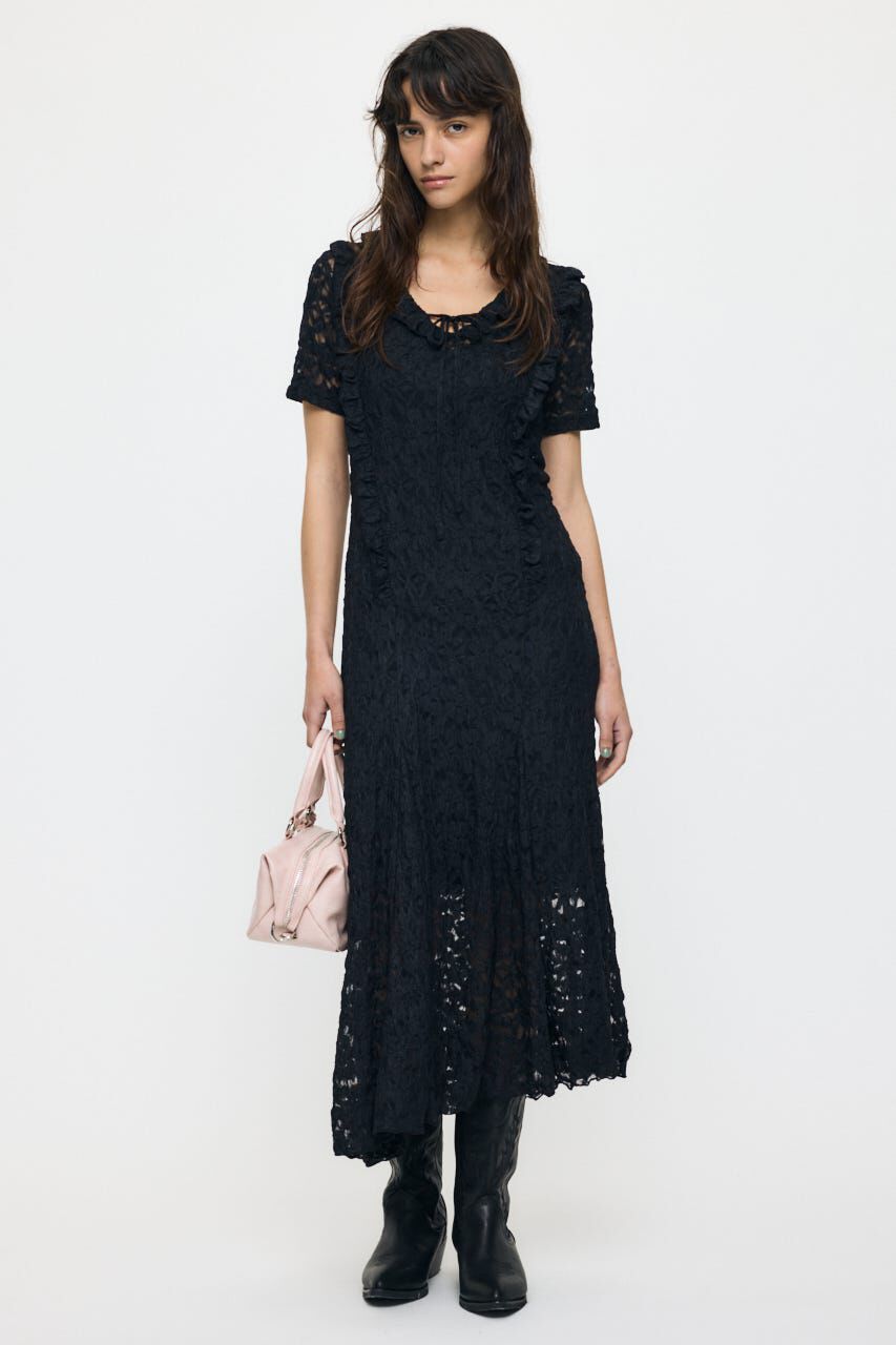 MOUSSY「CUT LACE ASYMMETRY ドレス」|ワンピース|BLK