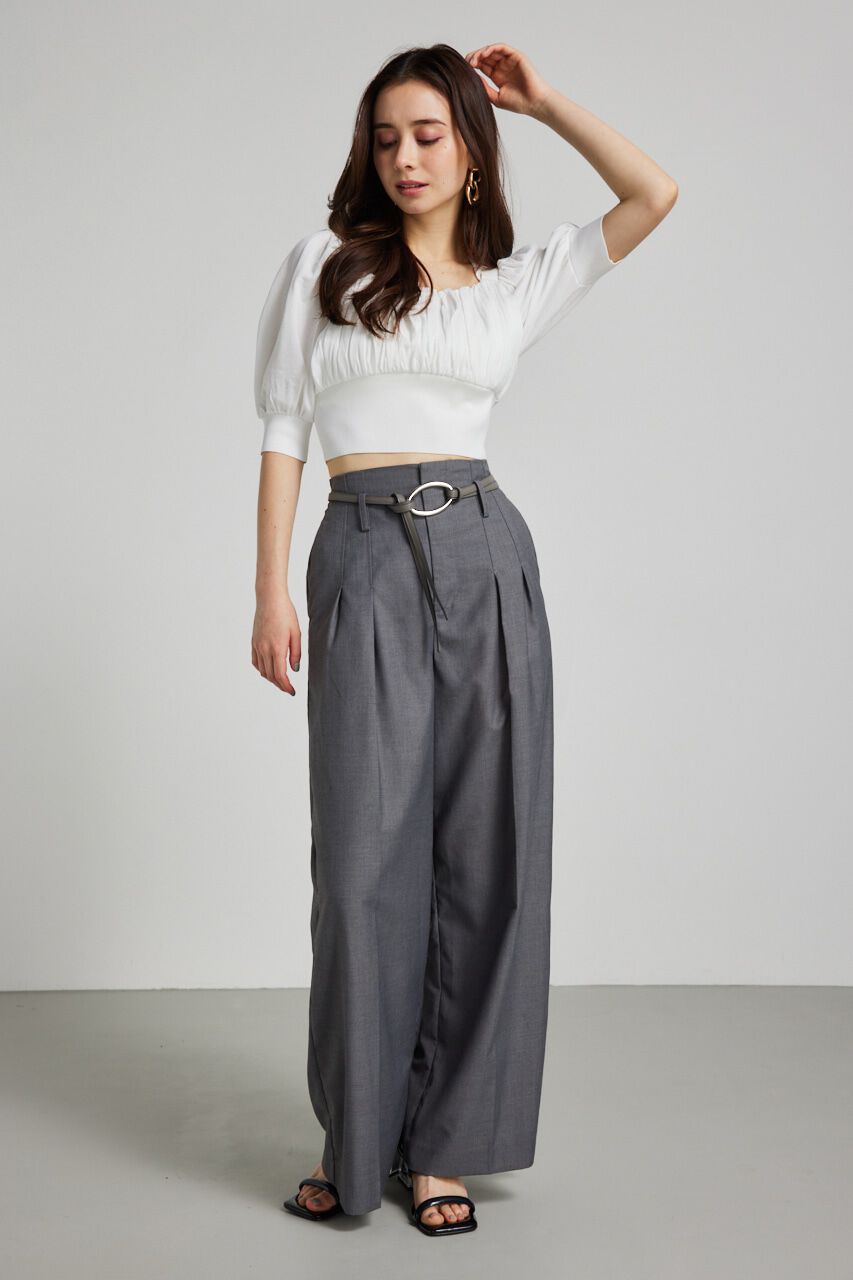 rienda「バストギャザークロップハーフSLV Knit TOP」|ニット・セーター|