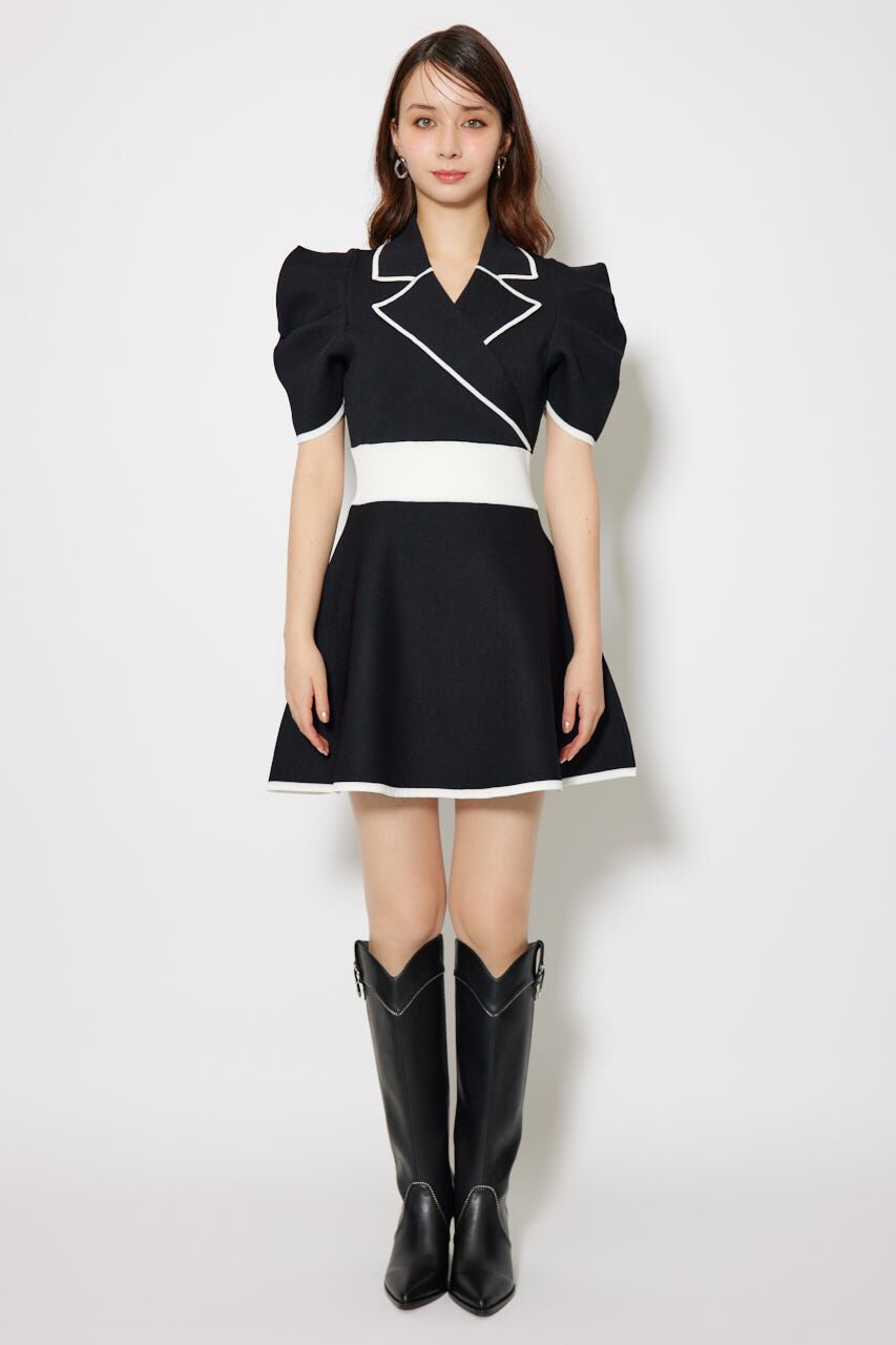 rienda「テーラードカラーミニフレアニットワンピース」|ワンピース|