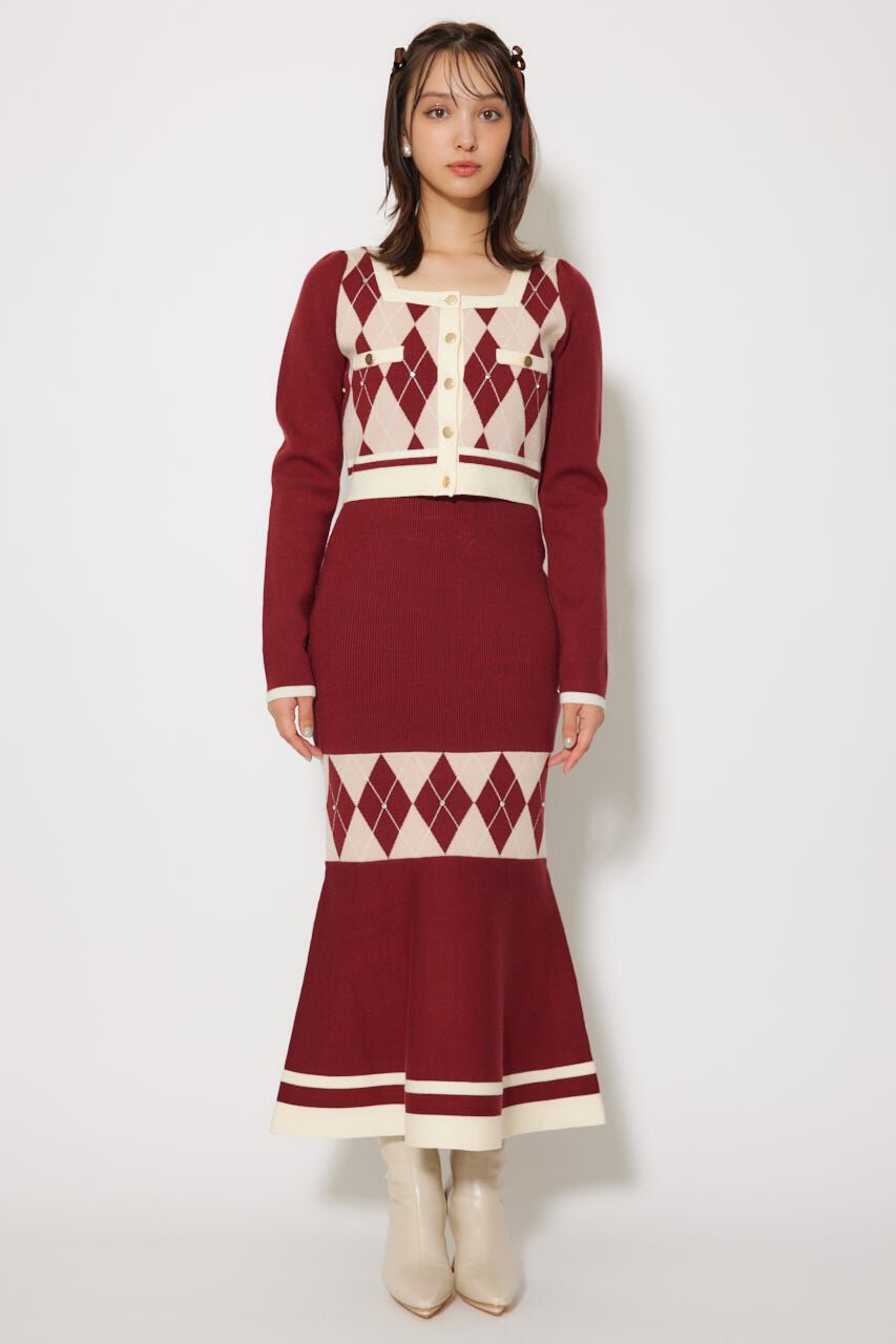 rienda「アーガイルバイカラーカーディガンセットニットワンピース」|ワンピース|