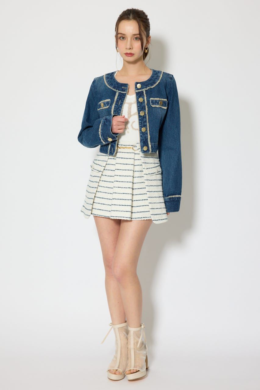 rienda「ノーカラーフリンジデニムジャケット」|デニムジャケット|