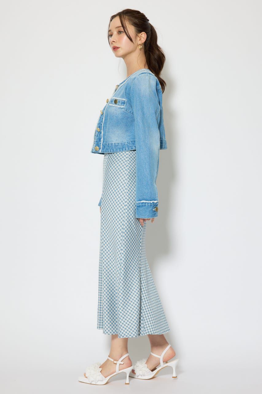 rienda「ノーカラーフリンジデニムジャケット」|デニムジャケット|