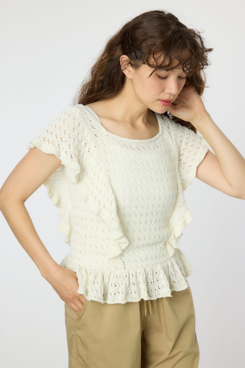 RODEO CROWNS「2WAYフリルクロシェニットトップス」|タンクトップ|WHT