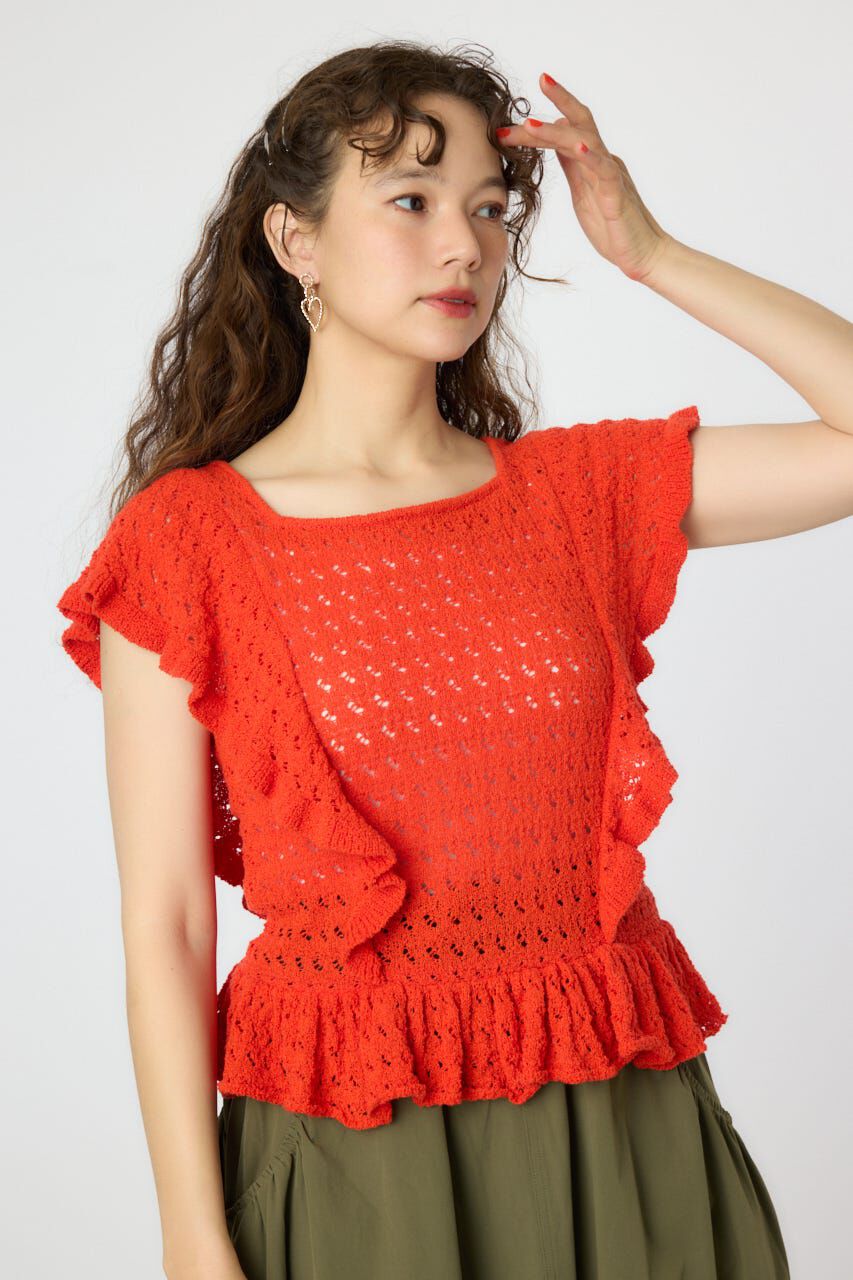 RODEO CROWNS「2WAYフリルクロシェニットトップス」|タンクトップ|L/RED1