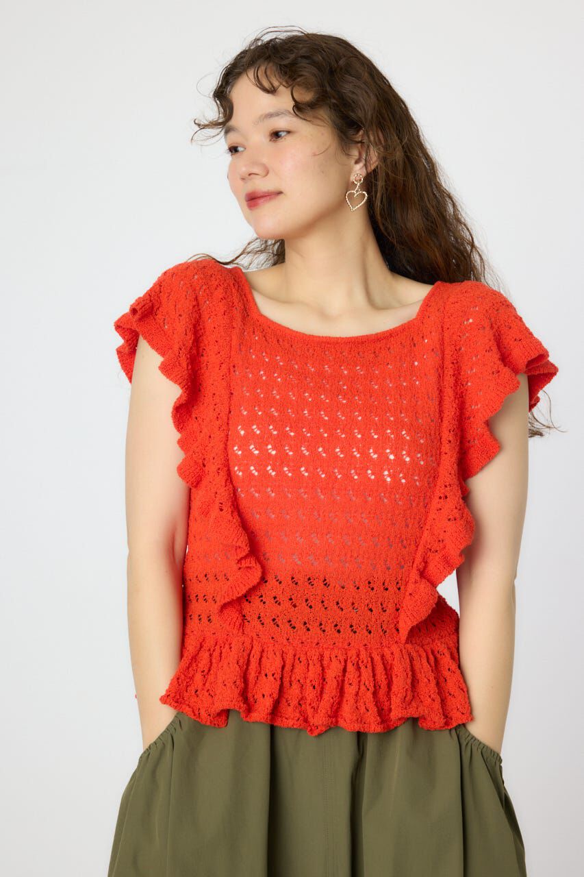 RODEO CROWNS「2WAYフリルクロシェニットトップス」|タンクトップ|