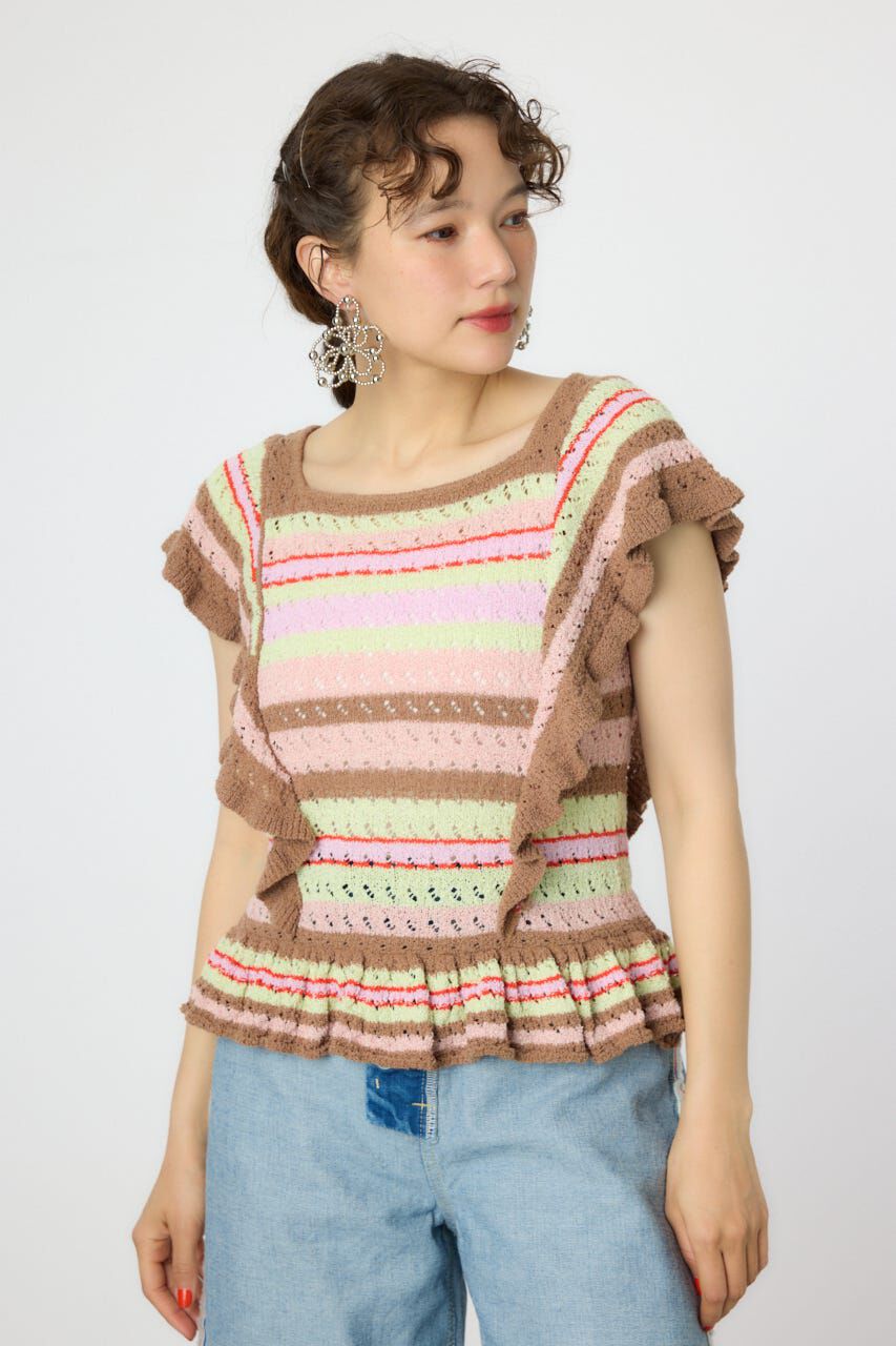 RODEO CROWNS「2WAYフリルクロシェニットトップス」|タンクトップ|