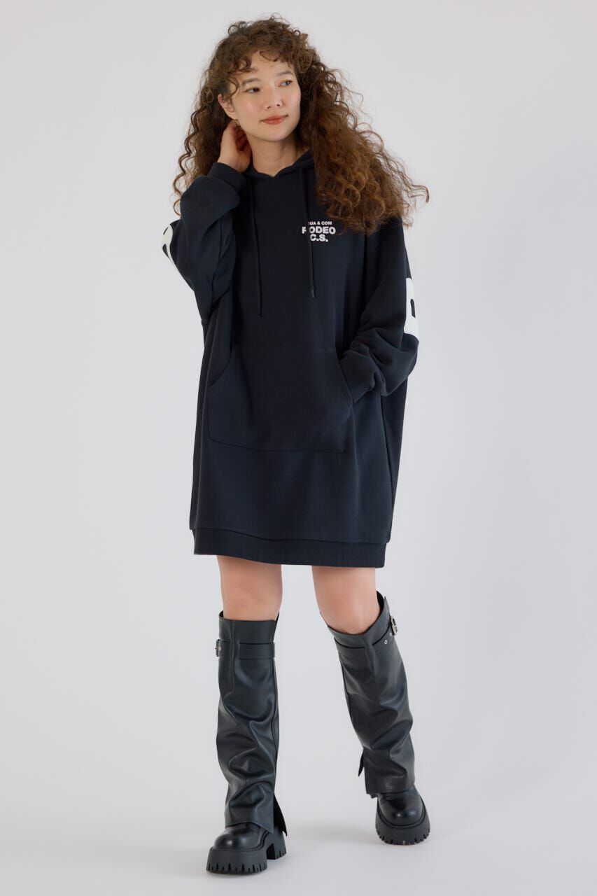RODEO CROWNS「フェイクレザーパッチパーカーワンピース」|ワンピース|BLK