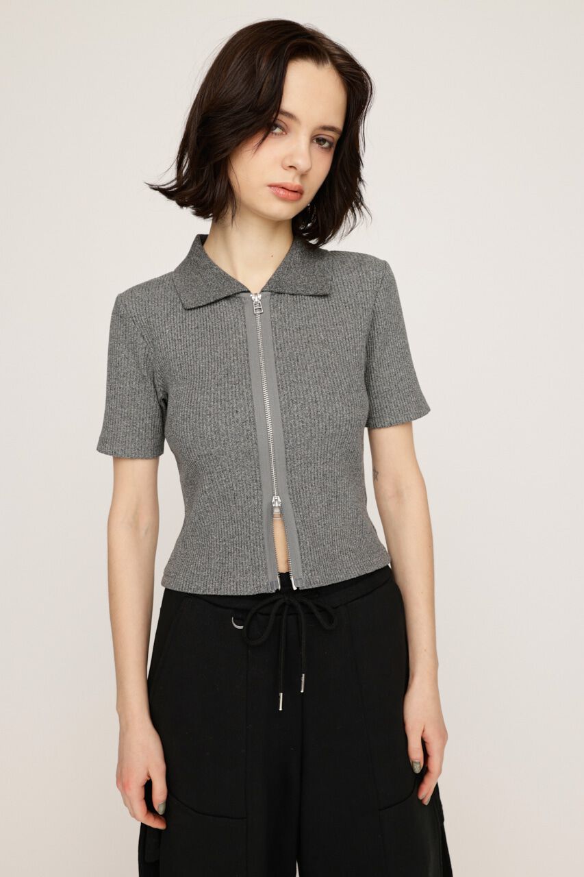 SLY「FRONT ZIP CUT RIB トップス」|Tシャツ・カットソー|