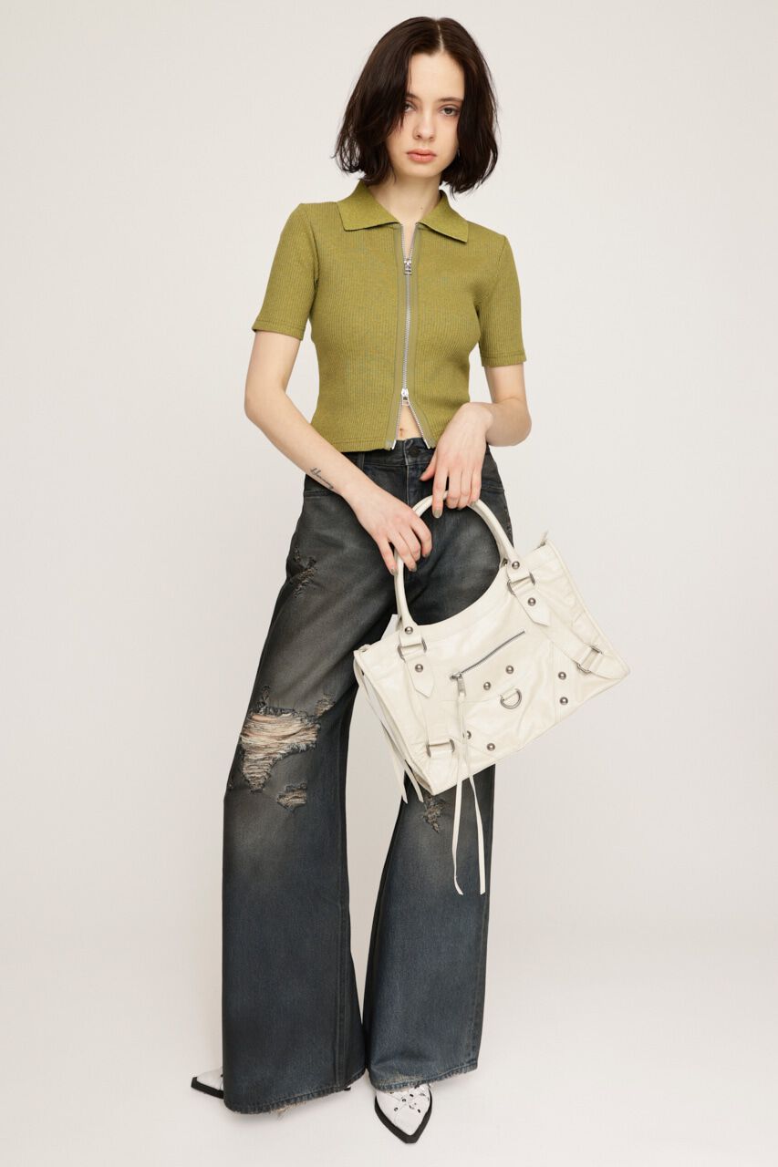 SLY「FRONT ZIP CUT RIB トップス」|Tシャツ・カットソー|