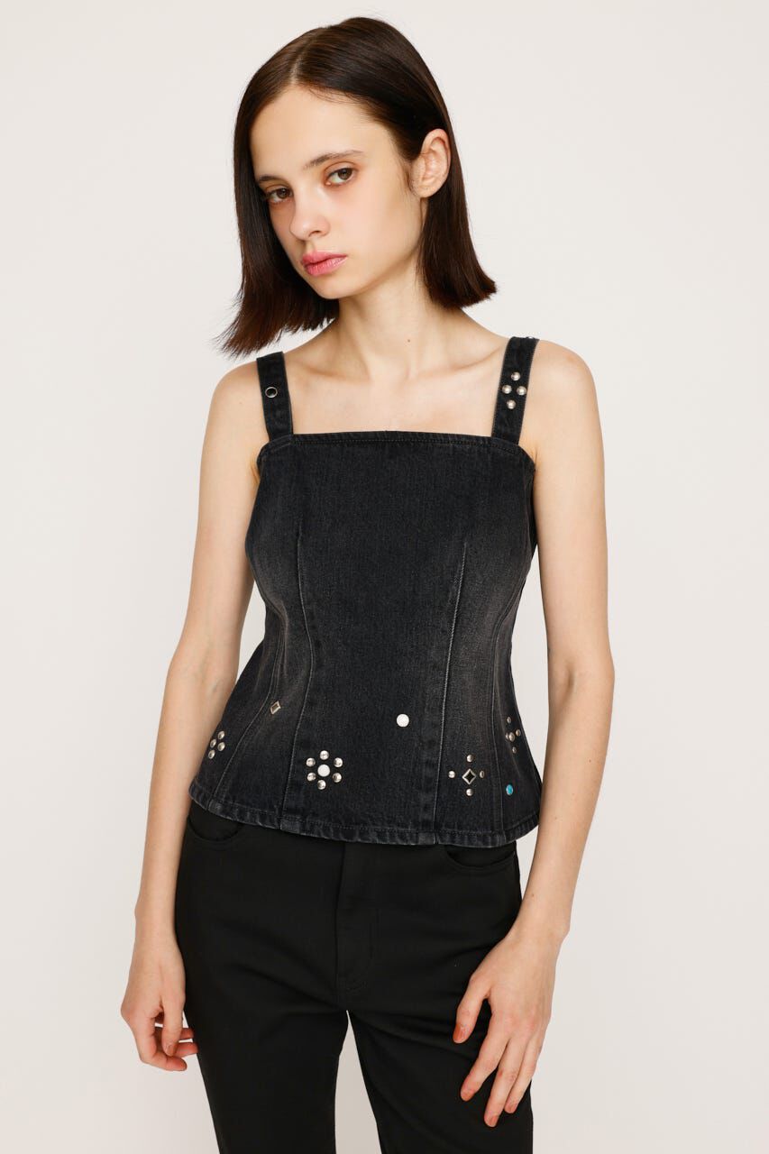 SLY「STUDS DENIM BUSTIER-E」|チューブトップ|BLK